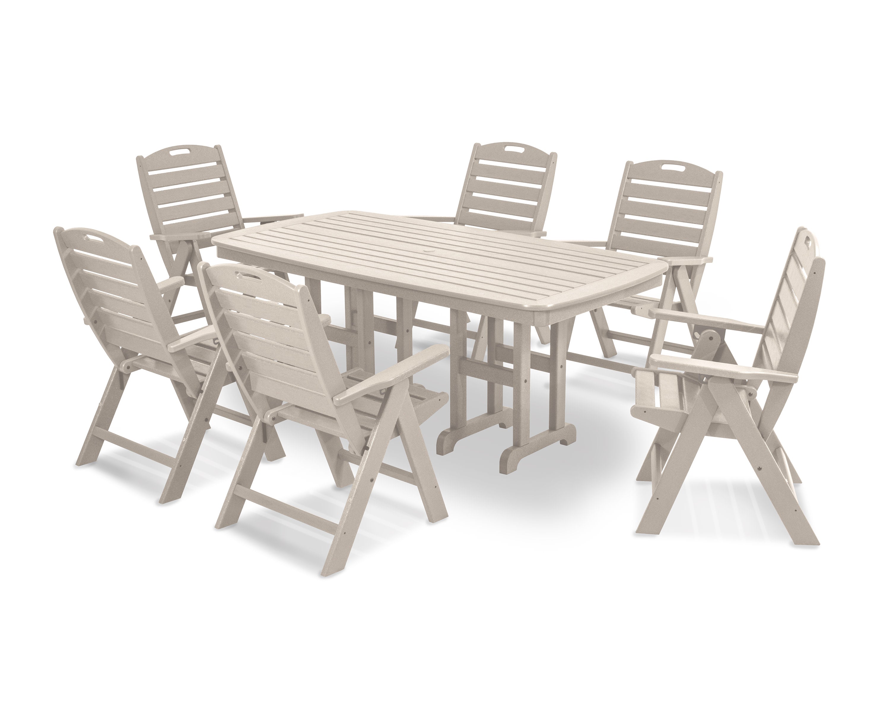 Nautical Folding Highback Chair 7-Piece Dining Set in Sand