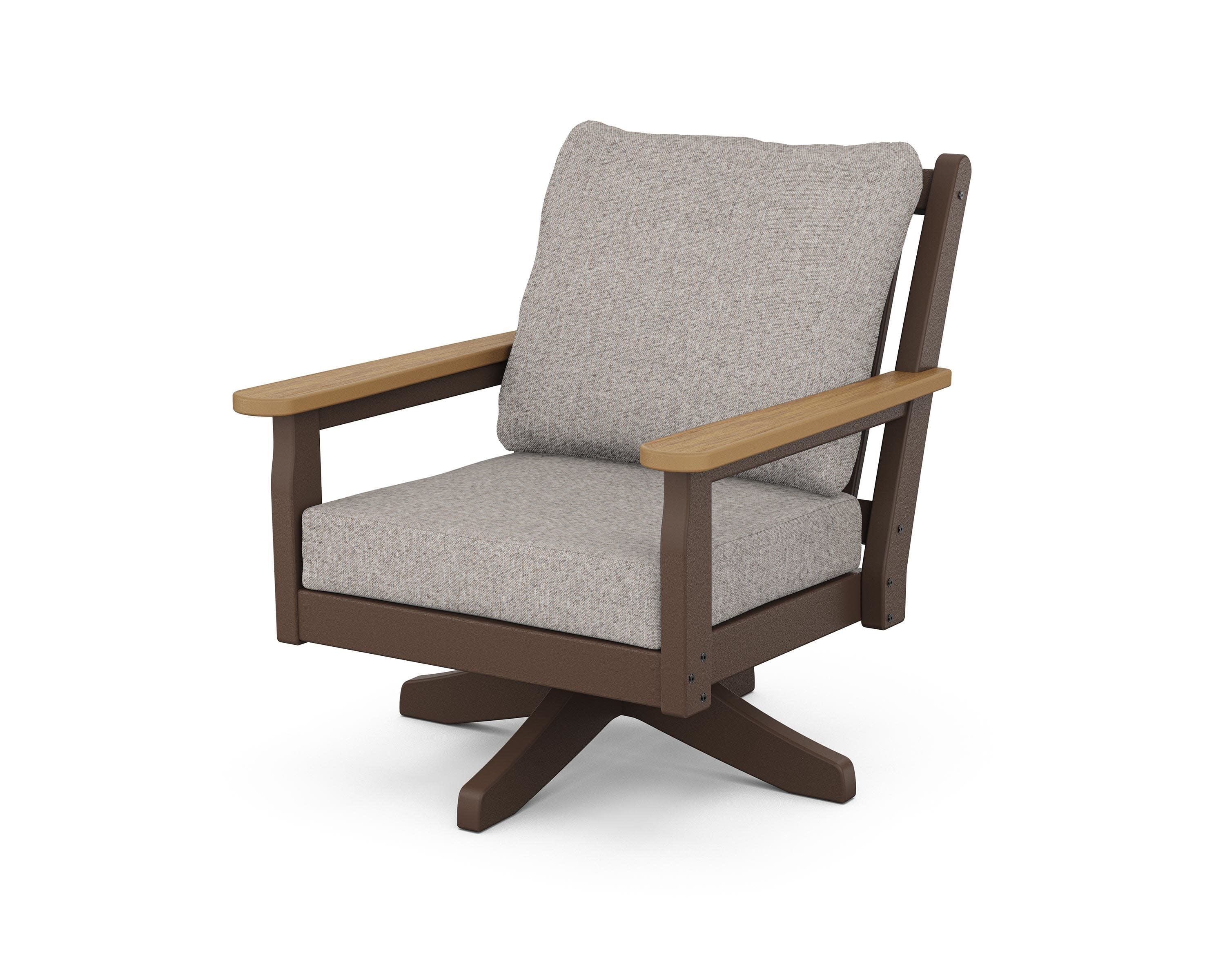 Chippendale Deep Seating Swivel Chair in Mahogany / Natural / Weathered Tweed