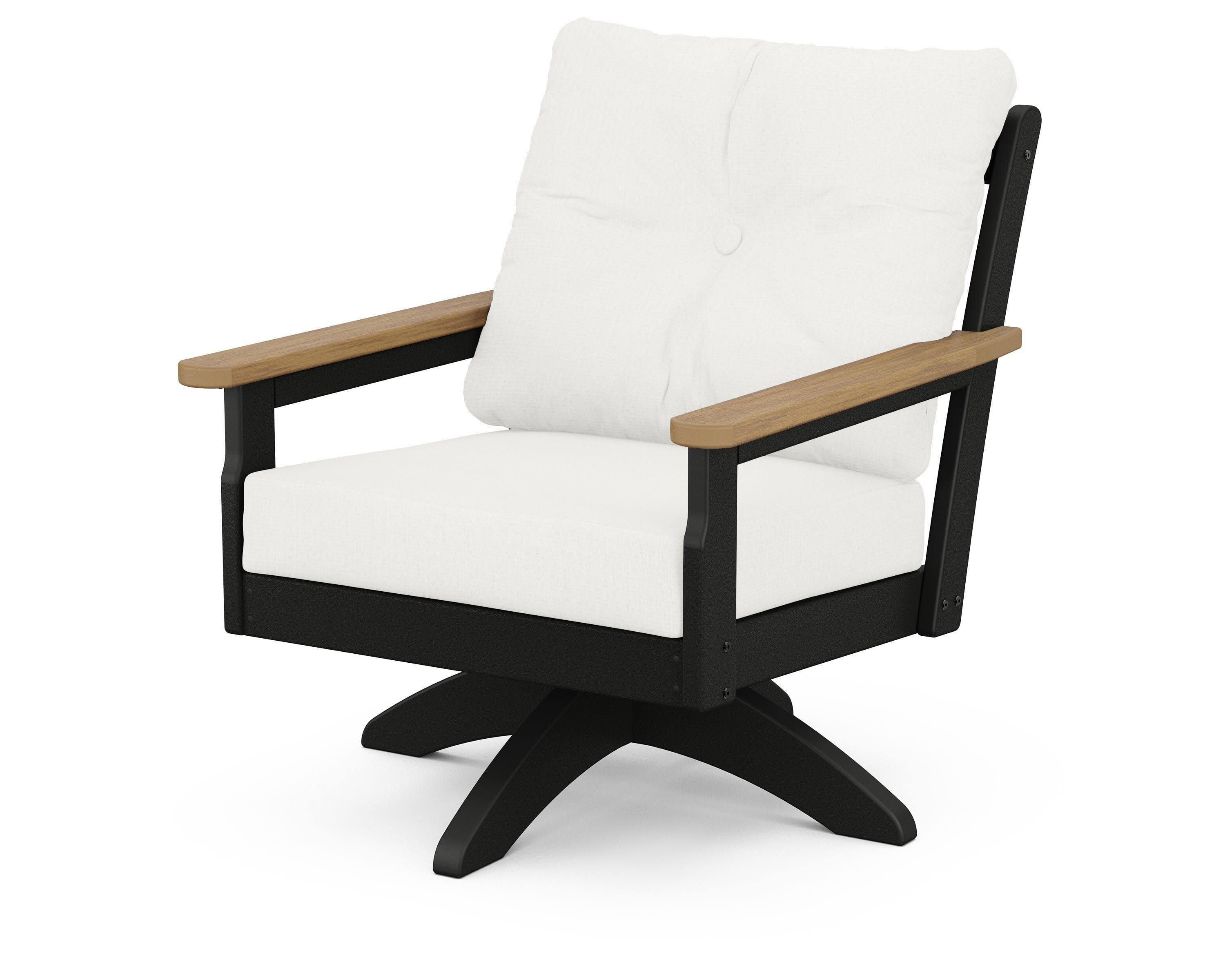 Vineyard Deep Seating Swivel Chair in Black / Natural / Natural Linen