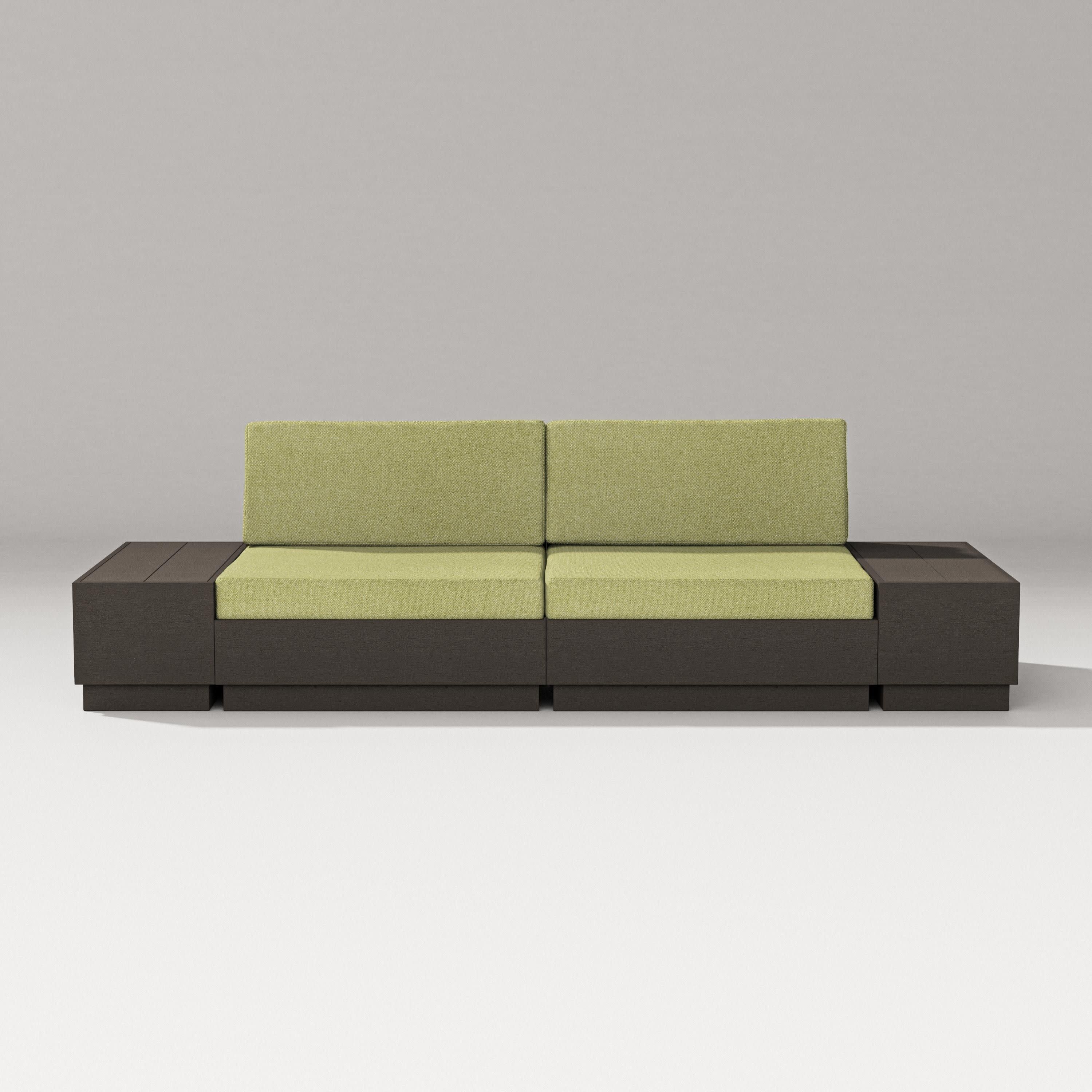 Elevate 4-Piece Loveseat Sectional in Vintage Coffee / Chartreuse Boucle