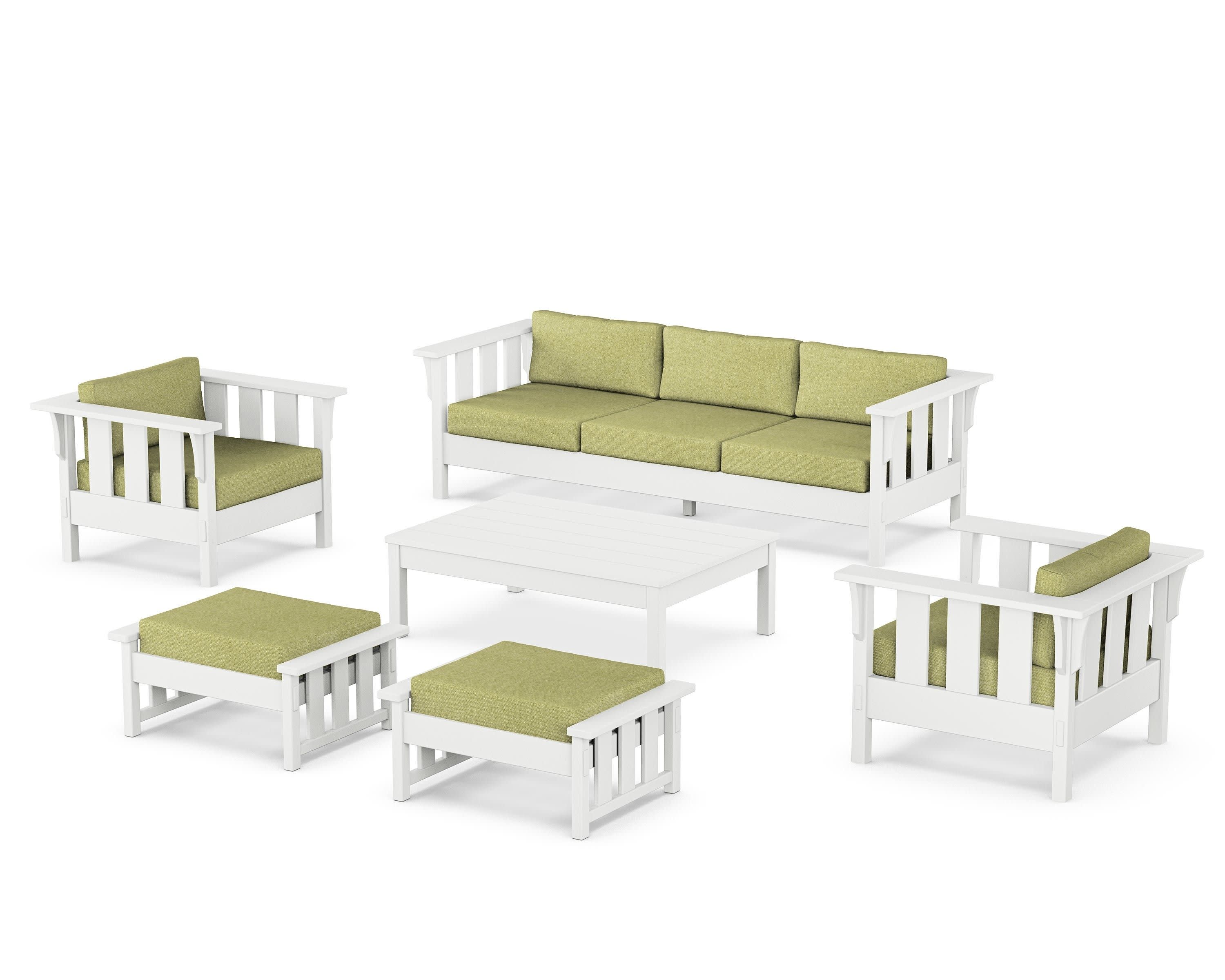 Acadia 6-Piece Lounge Sofa Set in White / Chartreuse Boucle