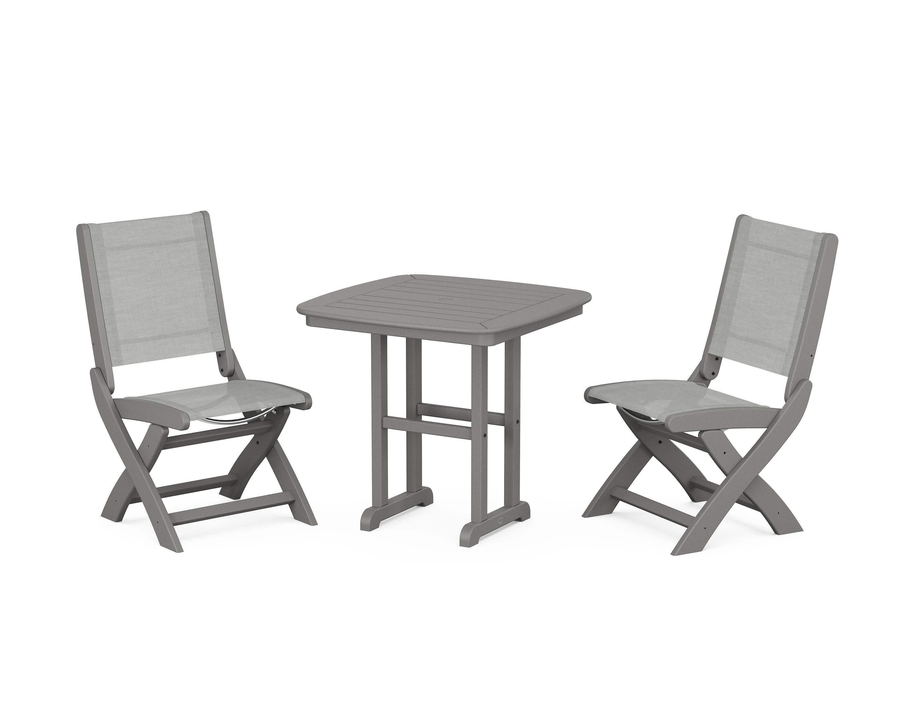 Coastal Folding Side Chair 3-Piece Dining Set in Slate Grey / Metallic Sling