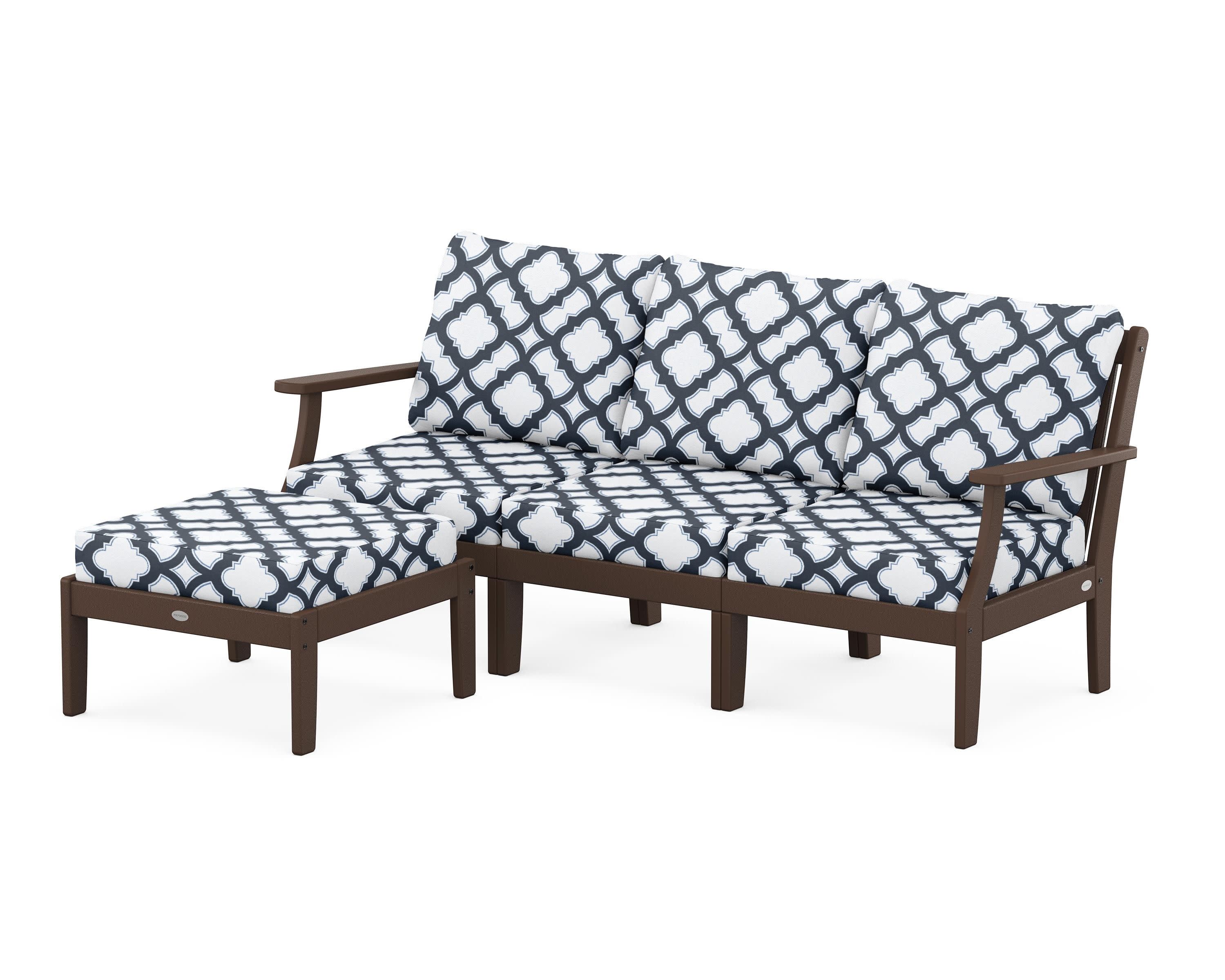 Braxton Modular 4-Piece Deep Seating Set with Ottoman in Mahogany / Trellis Marine Indigo
