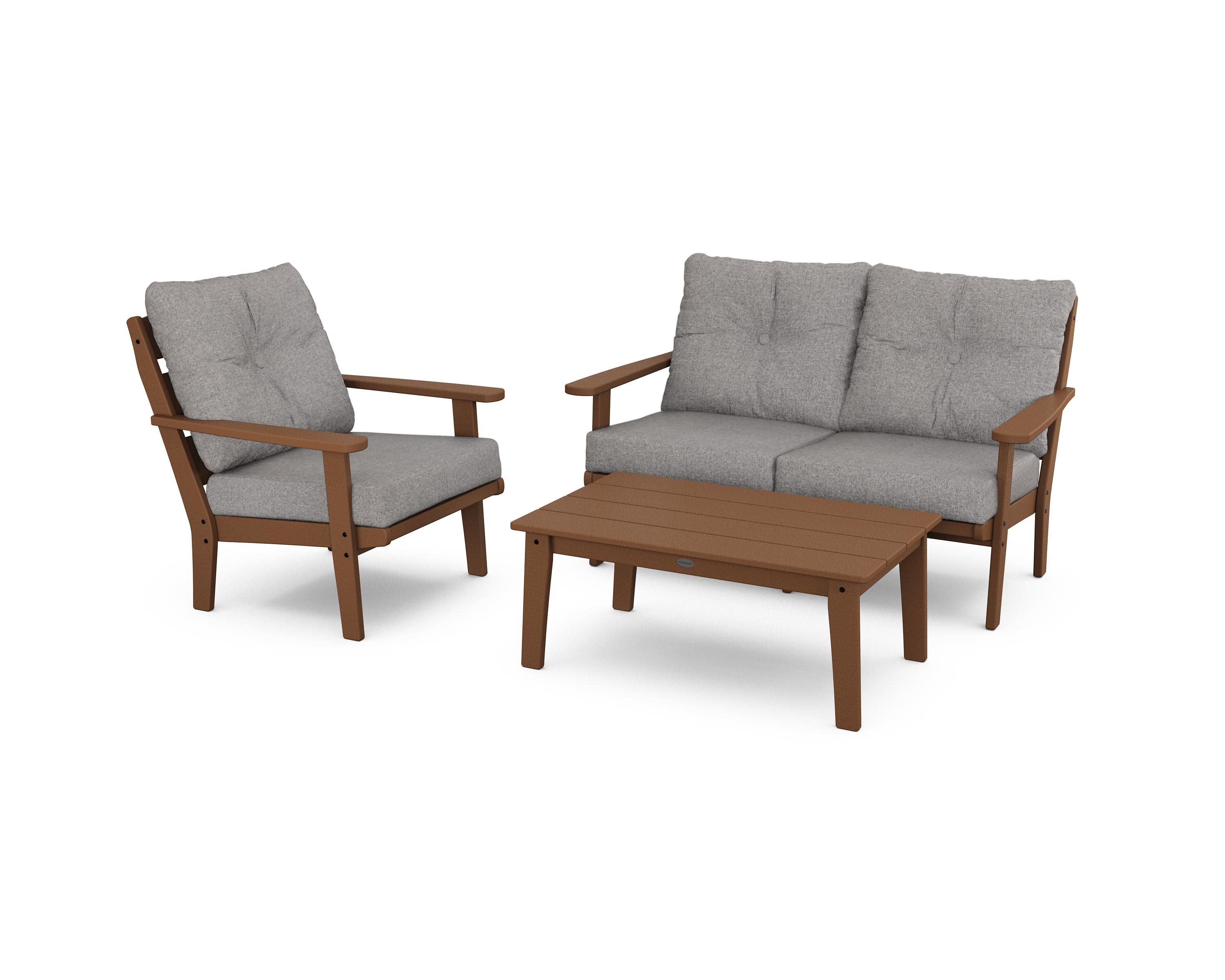 Lakeside 3-Piece Deep Seating Set in Teak / Grey Mist