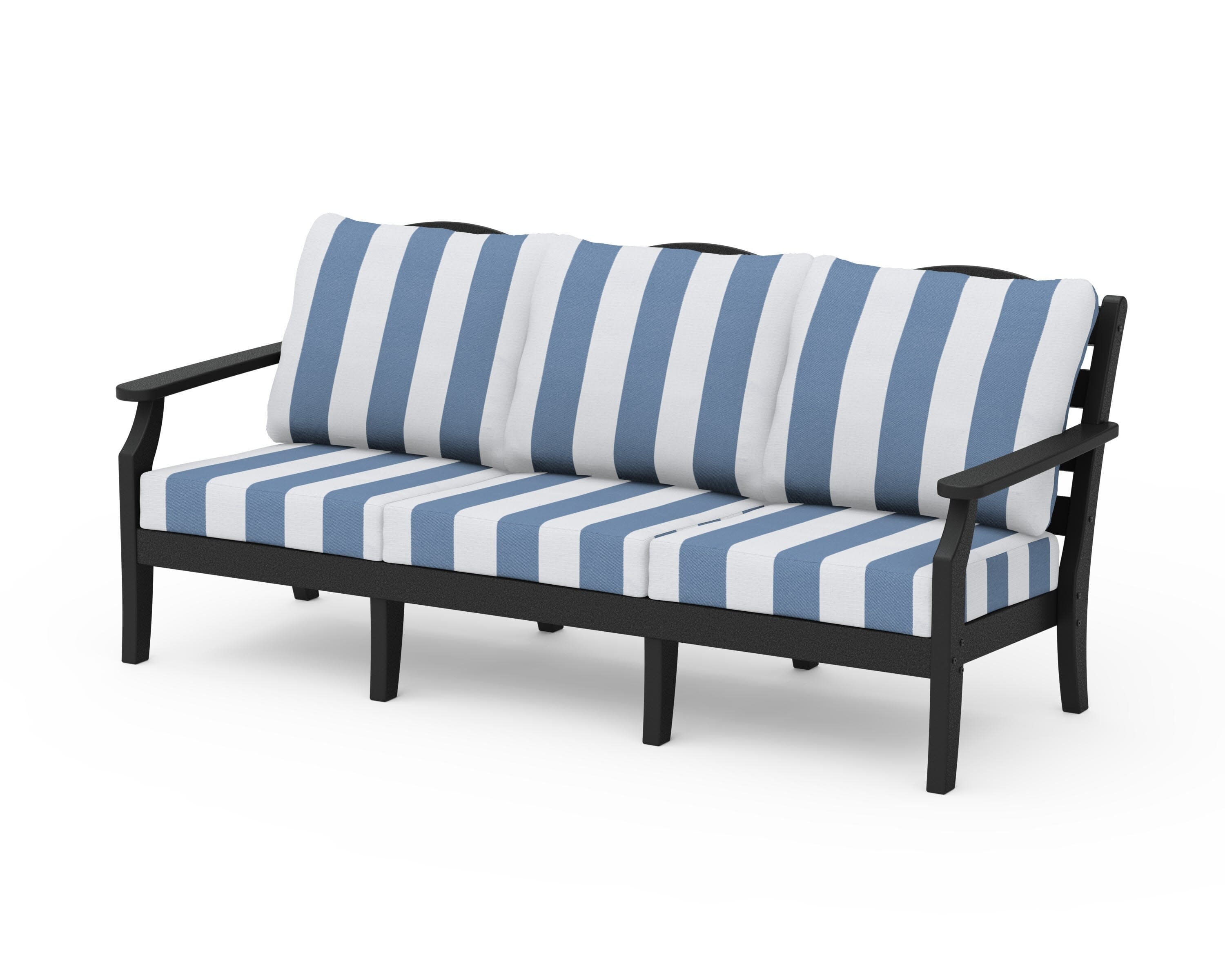 Savannah Deep Seating Sofa in Black / Cabana Stripe Sky Blue