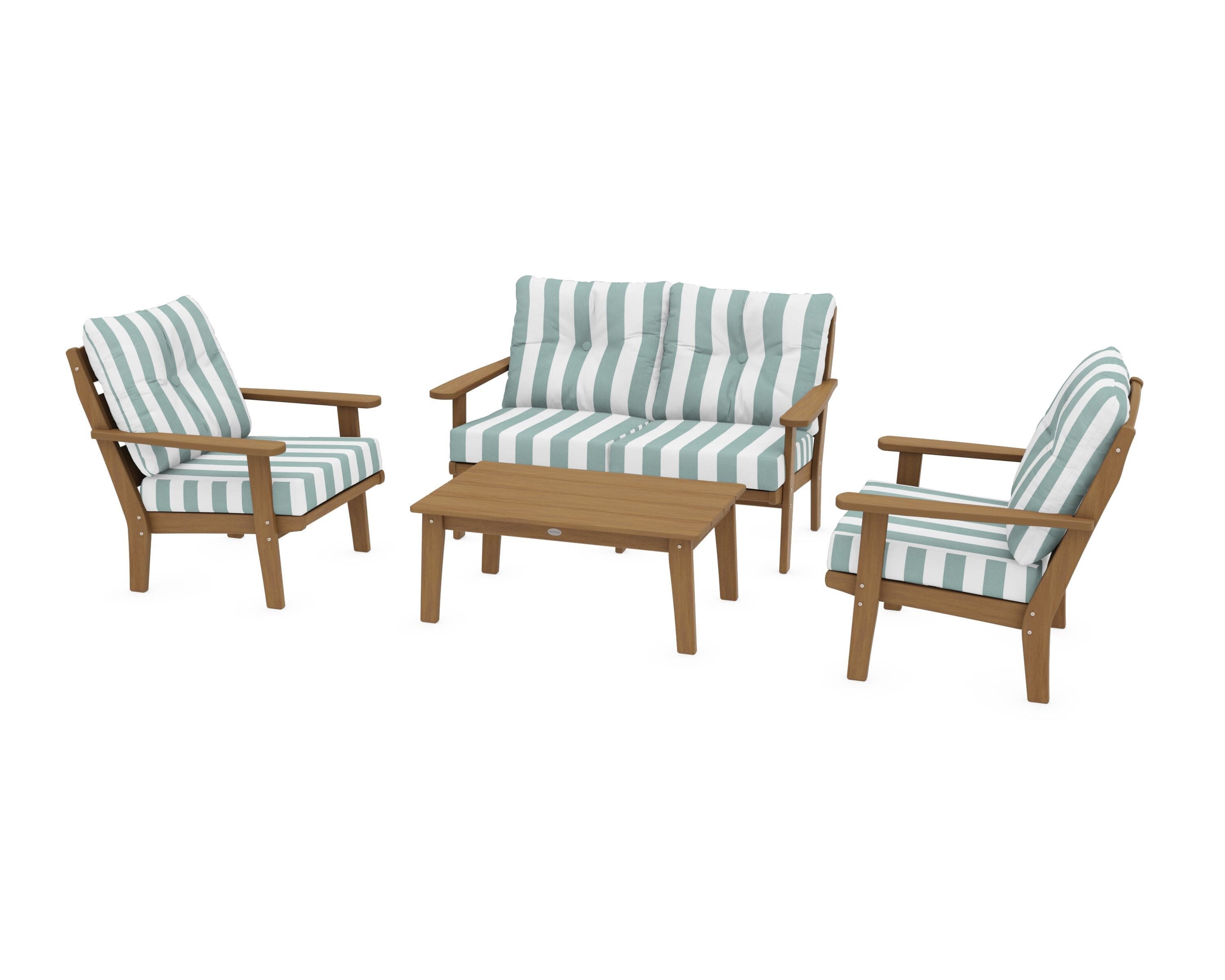 Lakeside 4-Piece Deep Seating Set in Natural / Cabana Stripe Glacier Spa