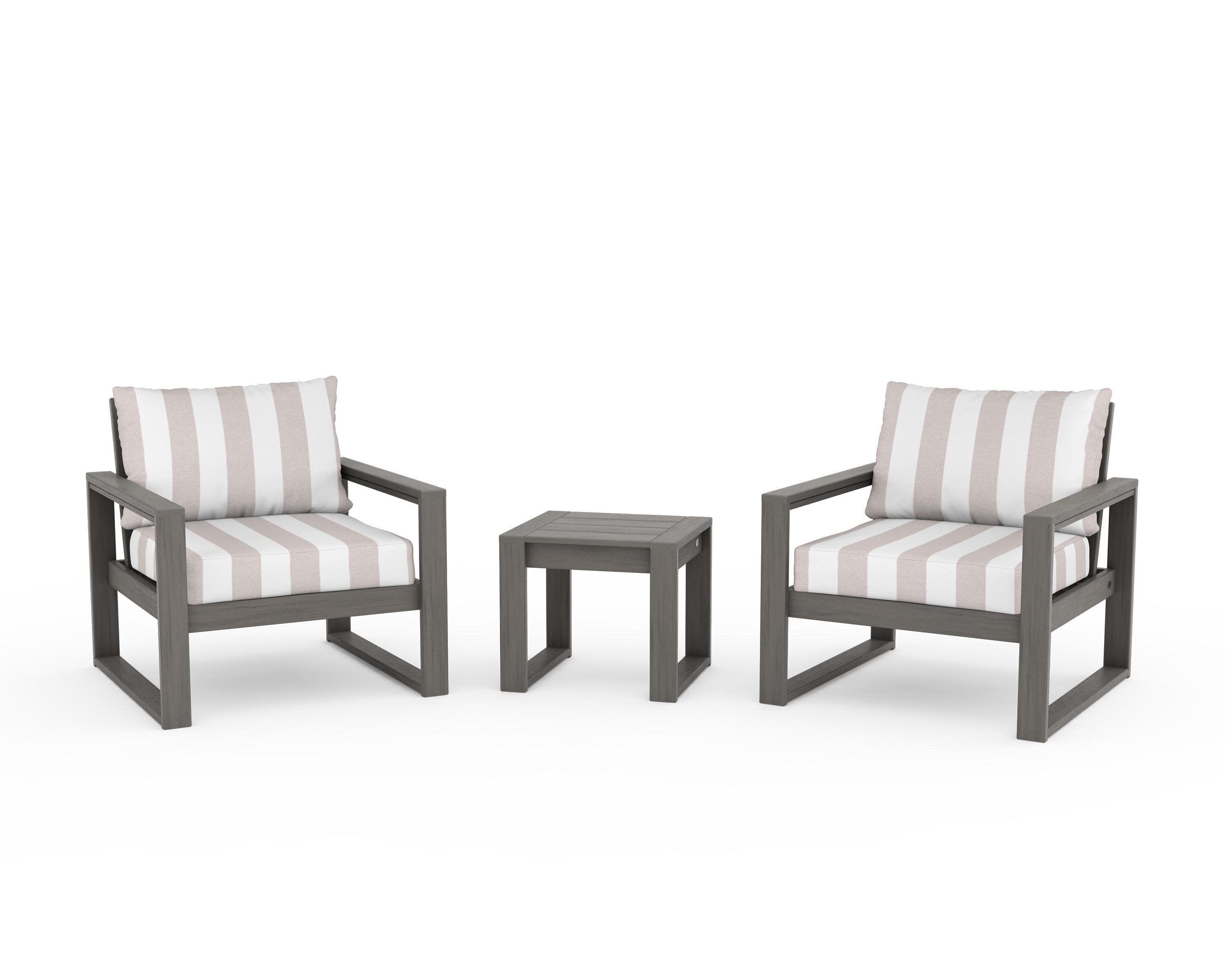 EDGE Sectional 3-Piece Deep Seating Set in Driftwood / Cabana Stripe Dune Burlap
