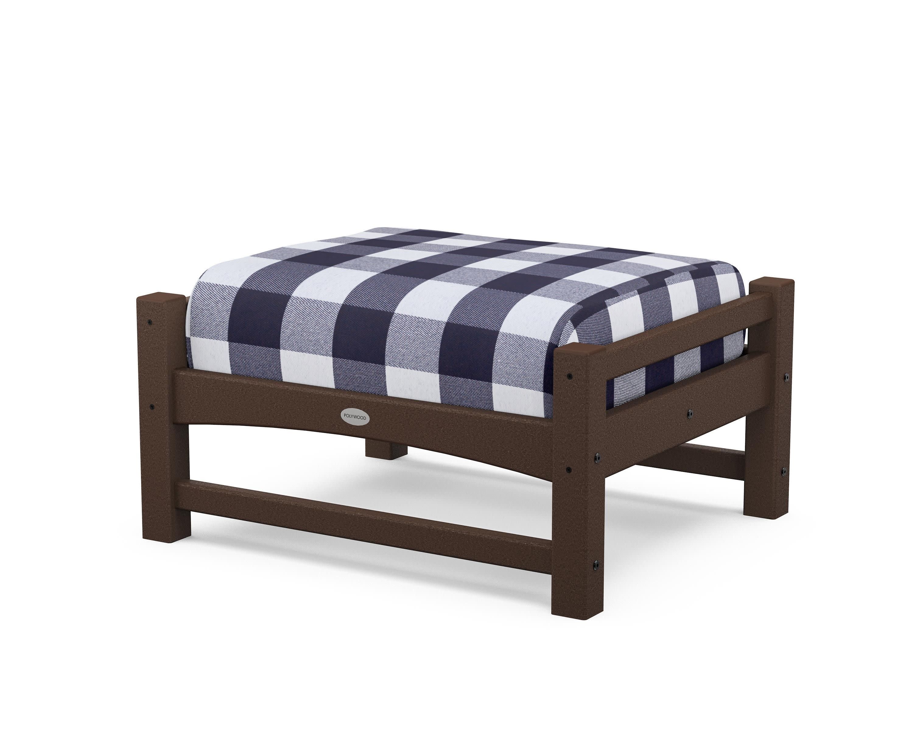Club Ottoman in Mahogany / Buffalo Plaid Navy