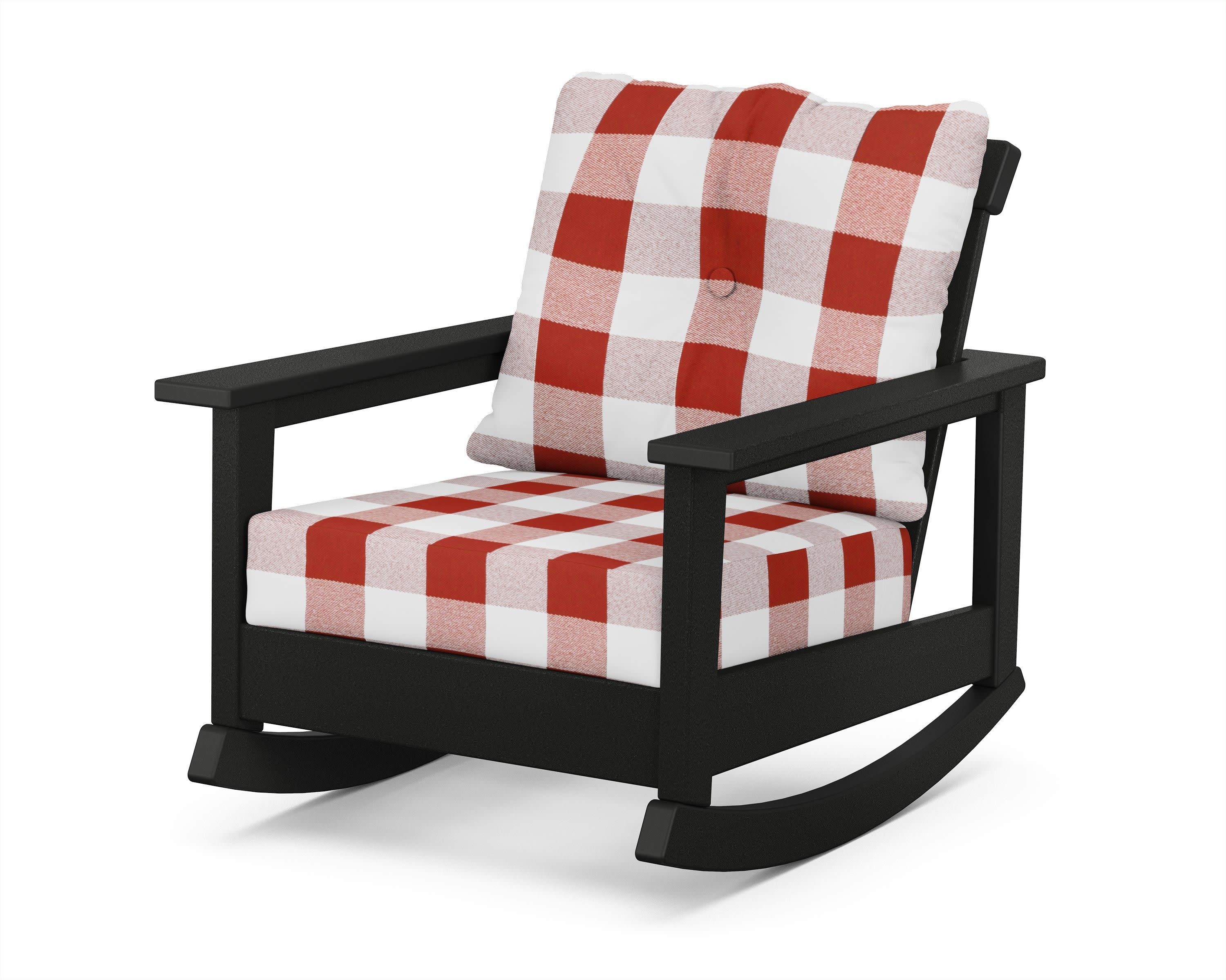 Prescott Deep Seating Rocking Chair in Black / Buffalo Plaid Crimson