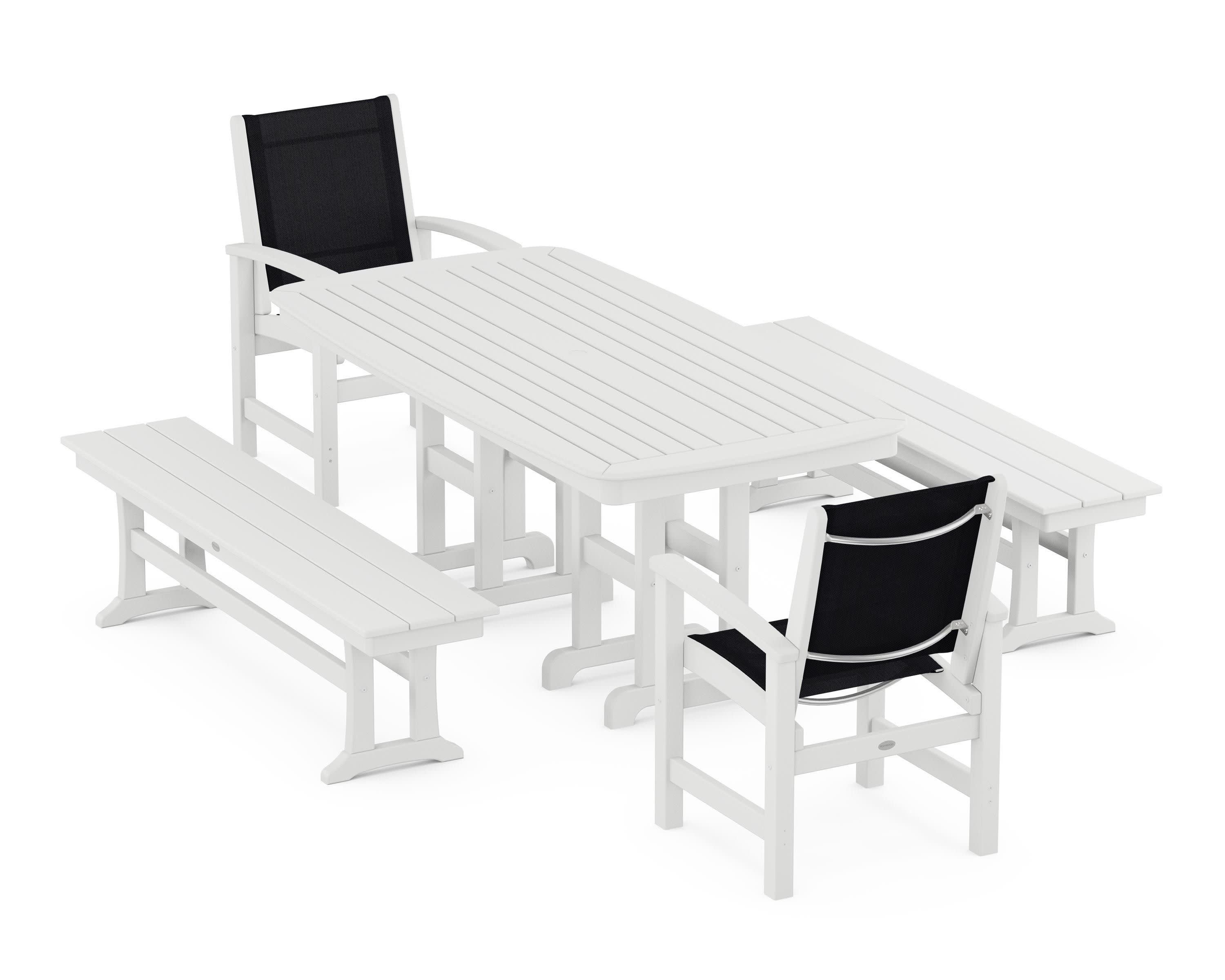 Coastal 5-Piece Dining Set in White / Black Sling