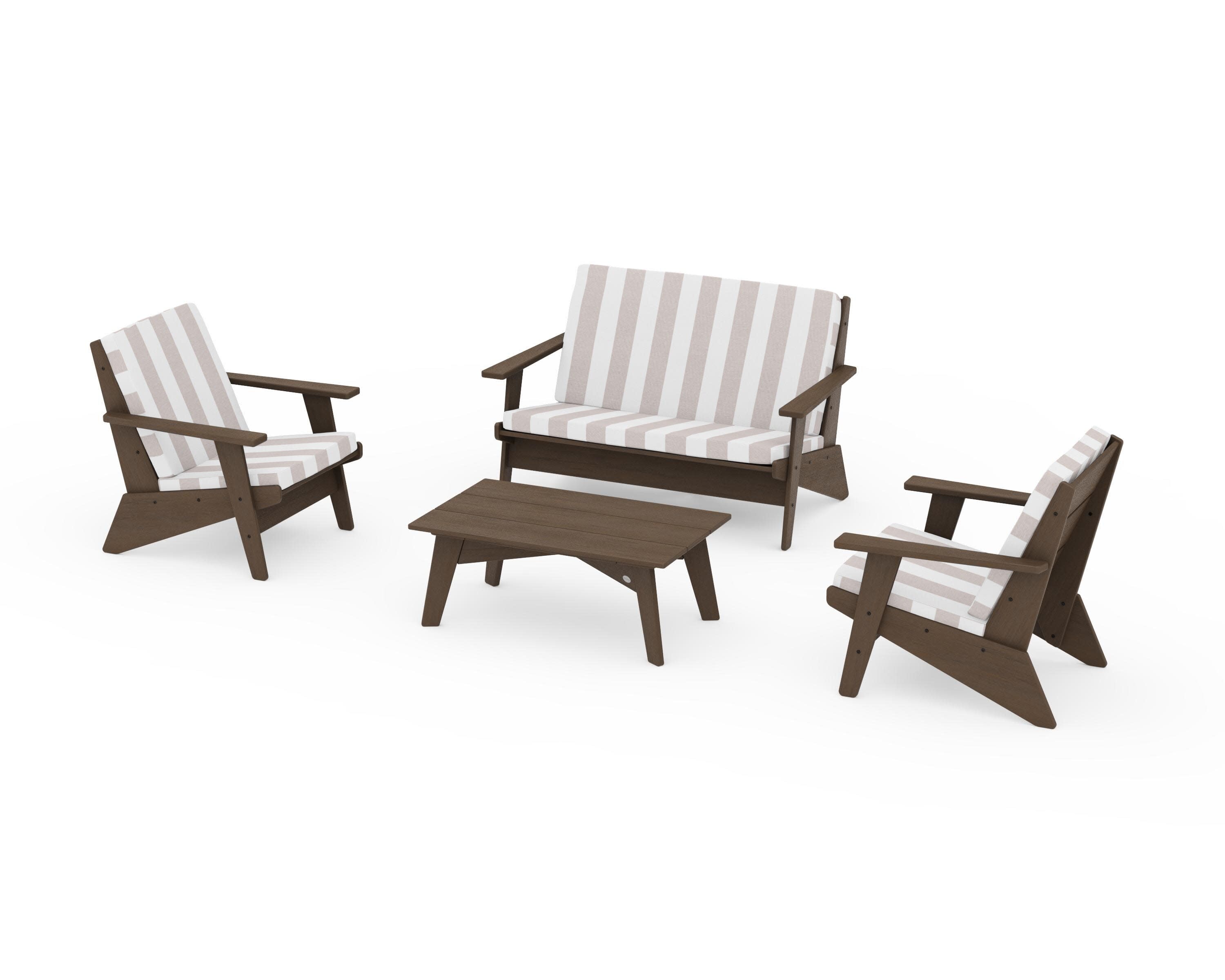Riviera Modern Lounge 4-Piece Set in Kona / Cabana Stripe Dune Burlap
