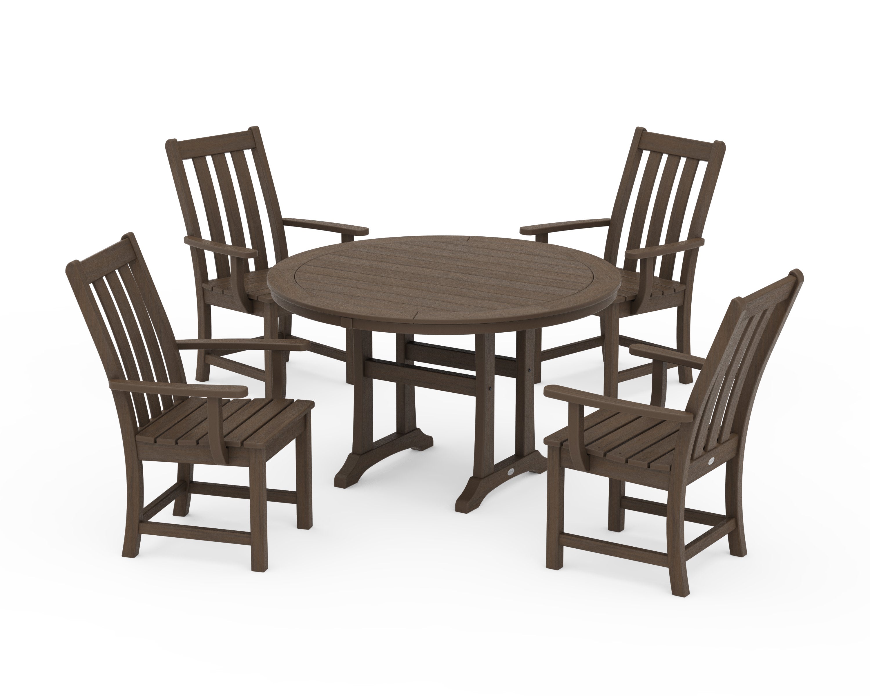 Vineyard 5-Piece Round Dining Set with Trestle Legs in Kona