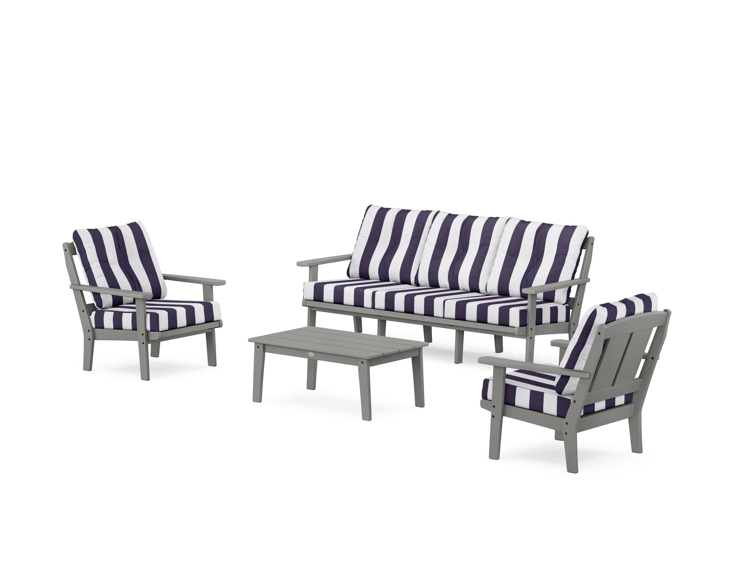 Mission 4-Piece Deep Seating Set with Sofa in Slate Grey / Cabana Stripe Navy