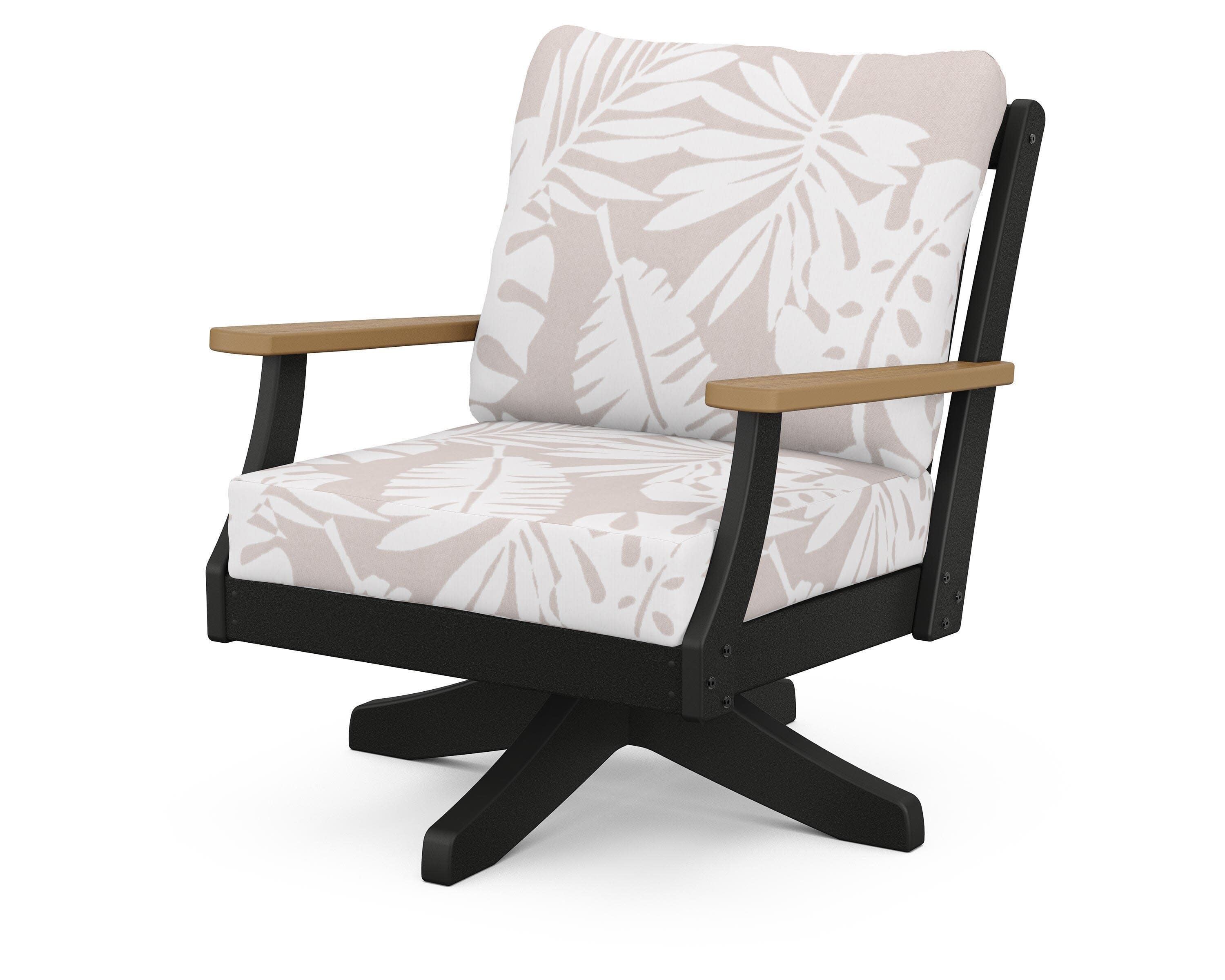 Braxton Deep Seating Swivel Chair in Black / Natural / Leaf Dune Burlap