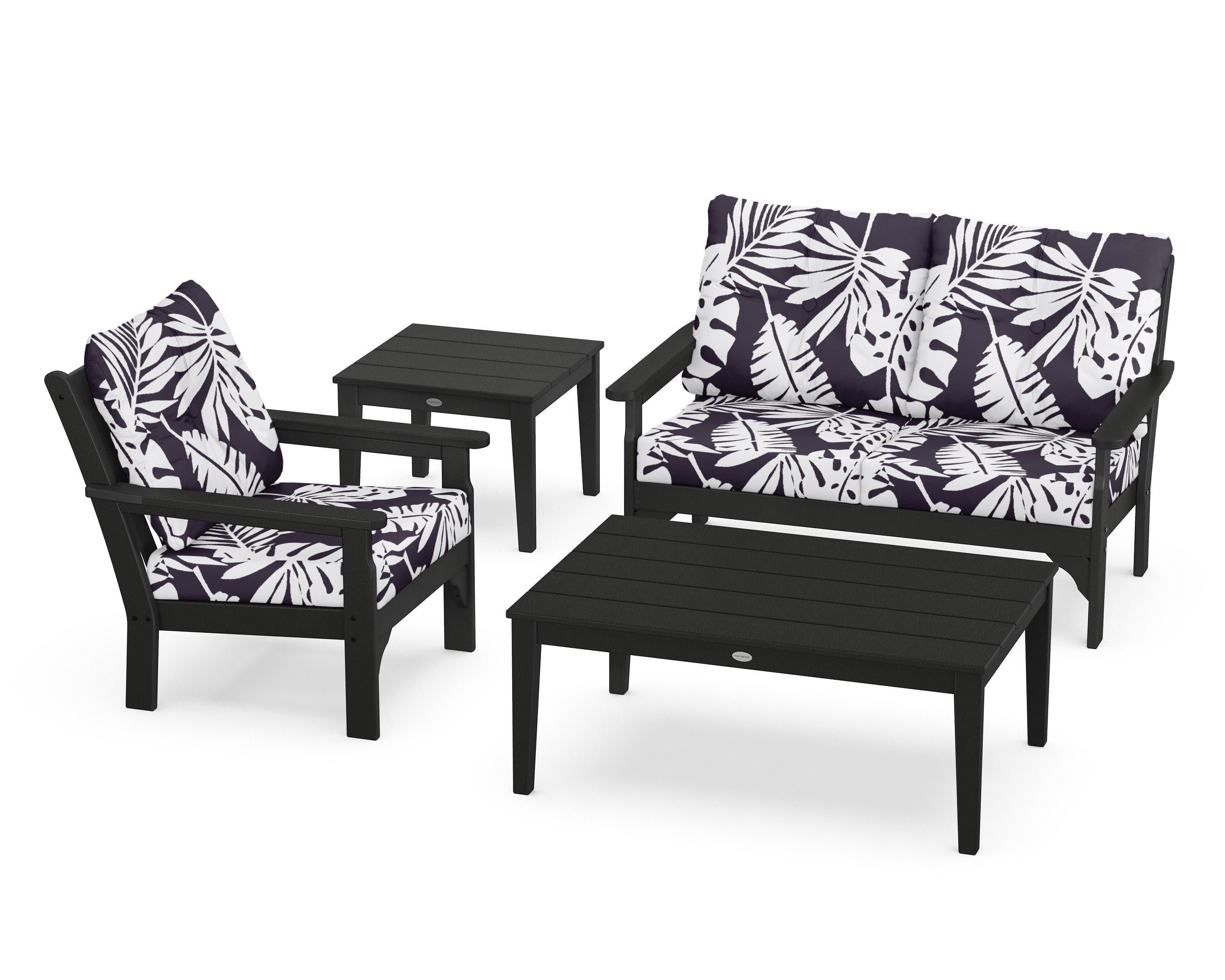 Vineyard 4-Piece Deep Seating Set in Black / Leaf Navy