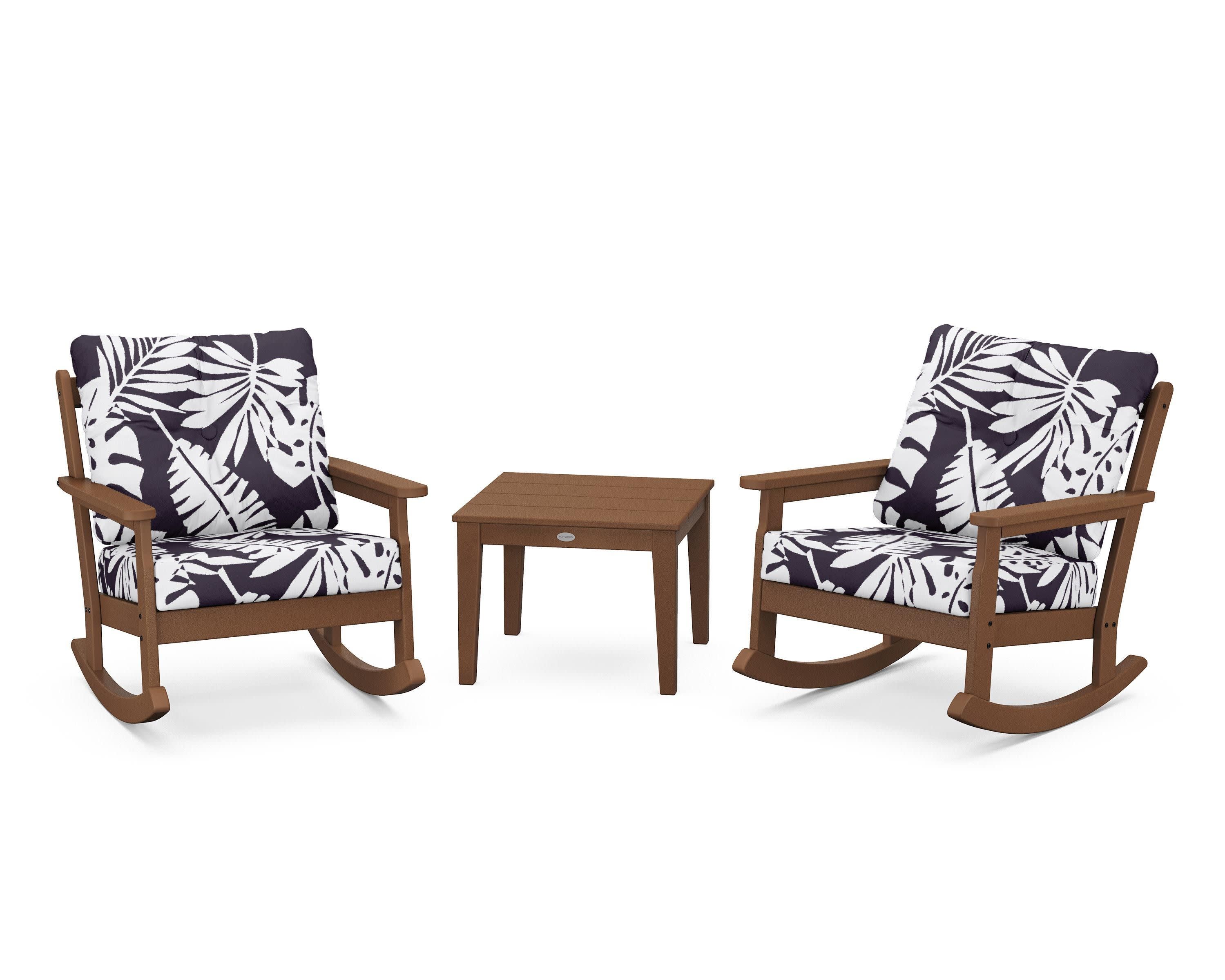 Vineyard 3-Piece Deep Seating Rocker Set in Teak / Leaf Navy