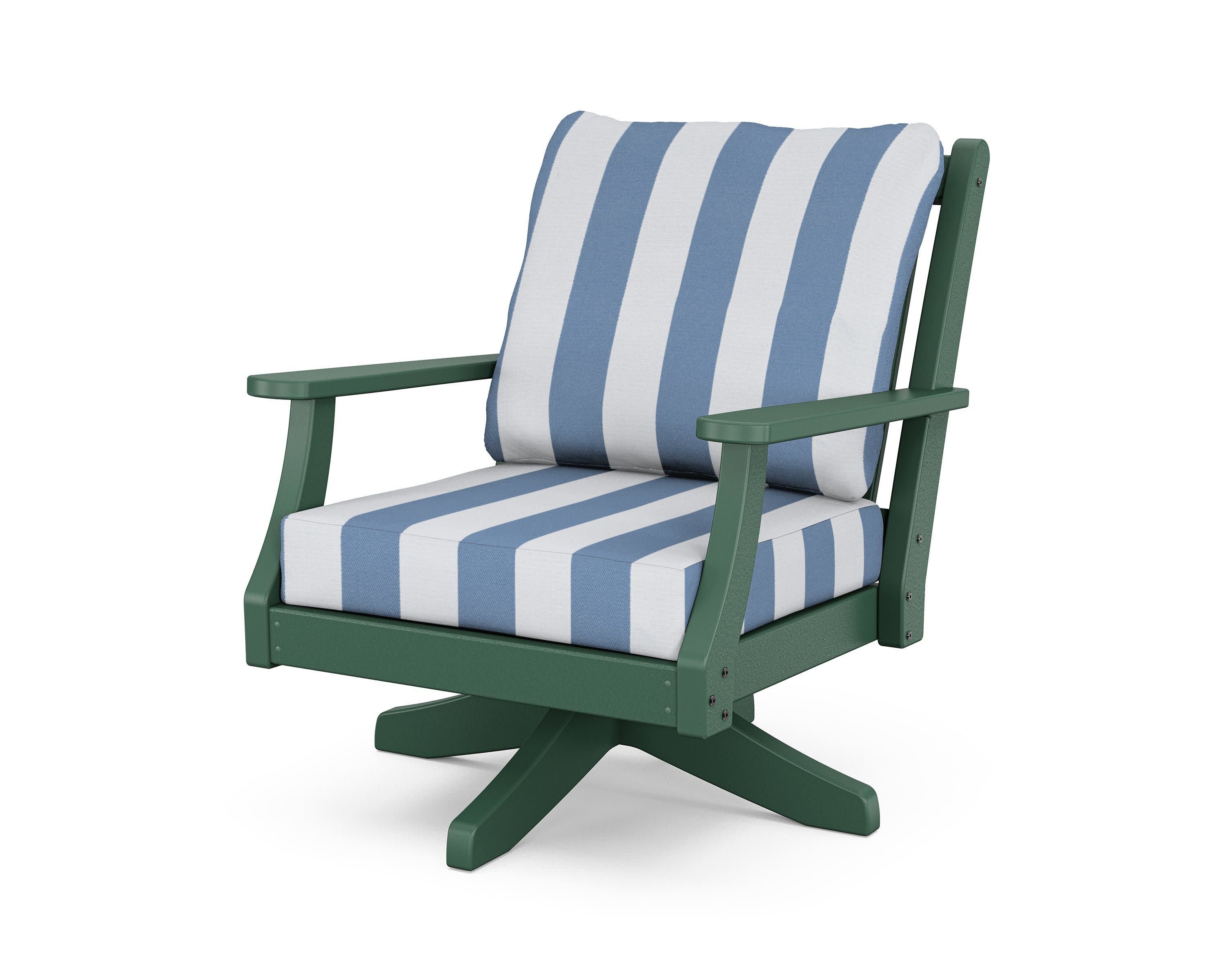 Wovendale Deep Seating Swivel Chair in Green / Cabana Stripe Sky Blue