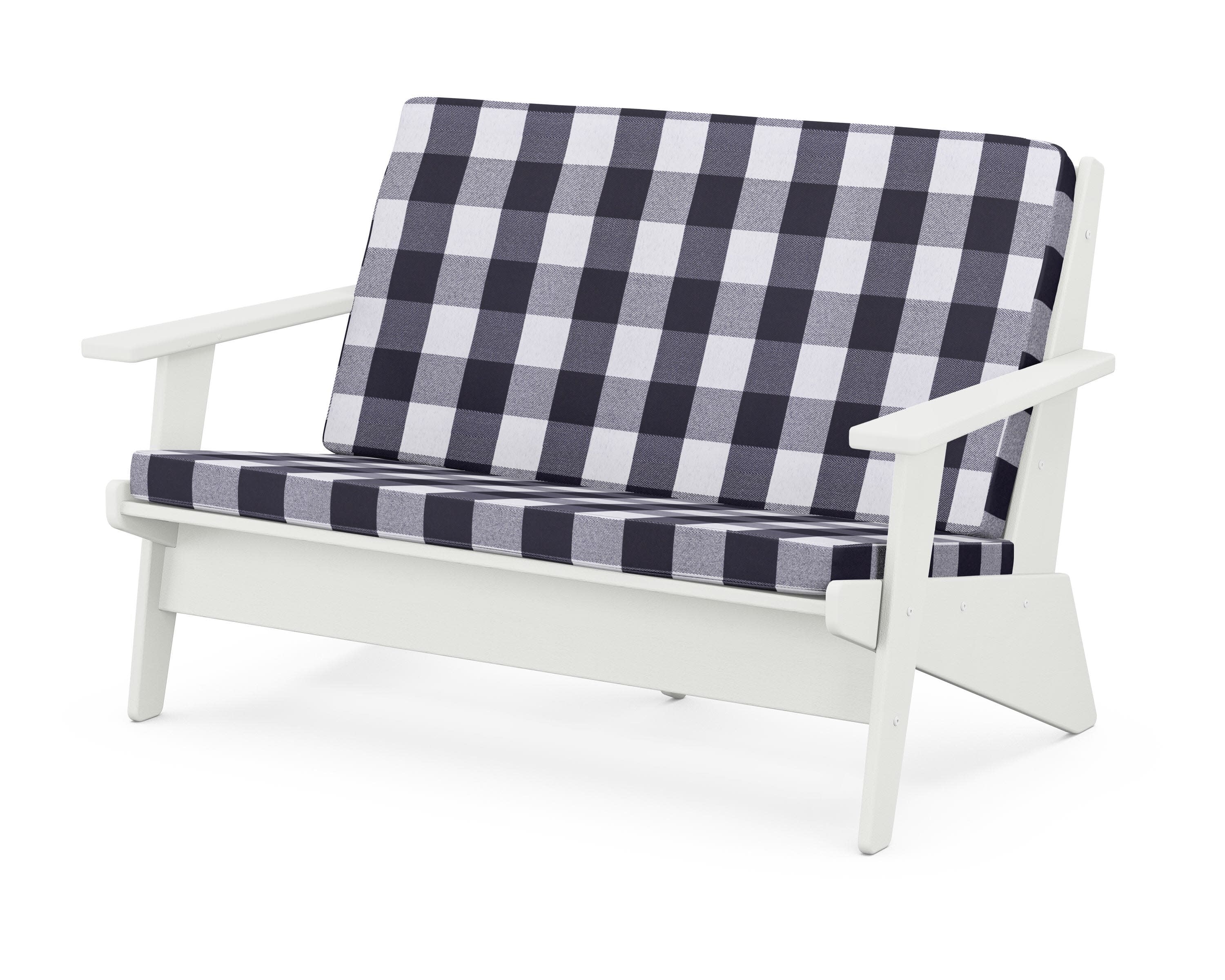 Riviera Modern Lounge Loveseat in Vintage White / Buffalo Plaid Navy