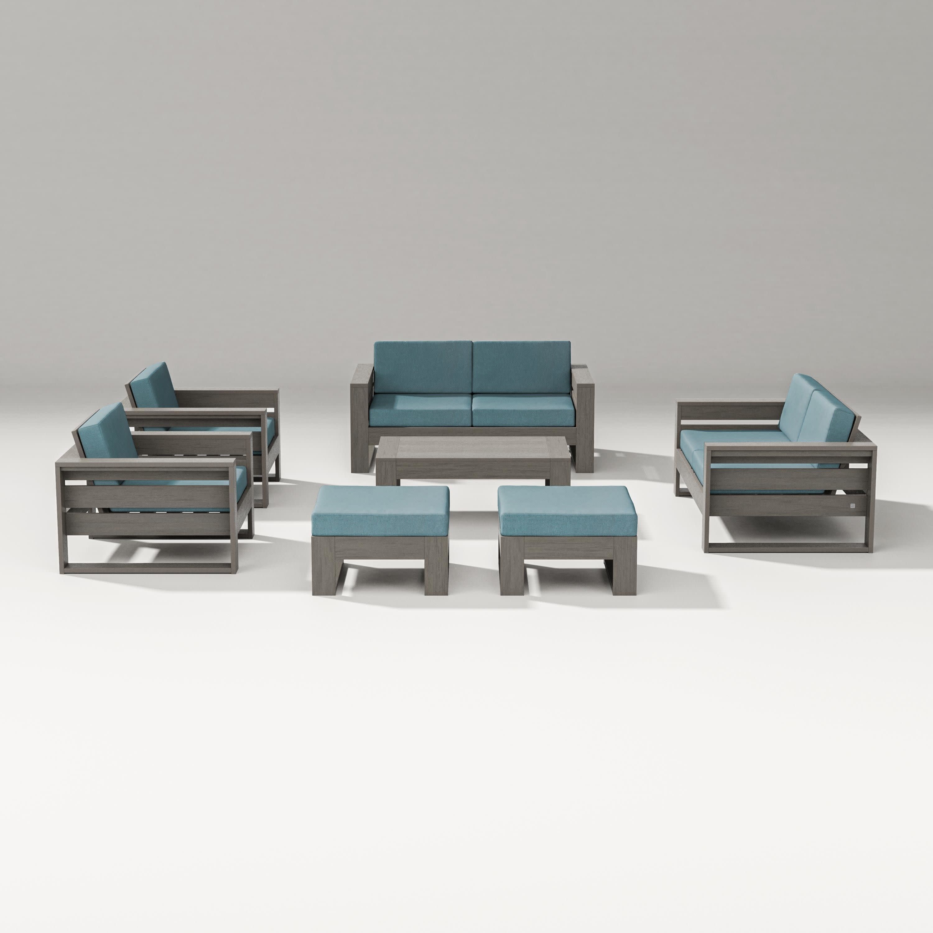 Latitude 7-Piece Lounge Loveseat Set in Driftwood / Ocean Teal