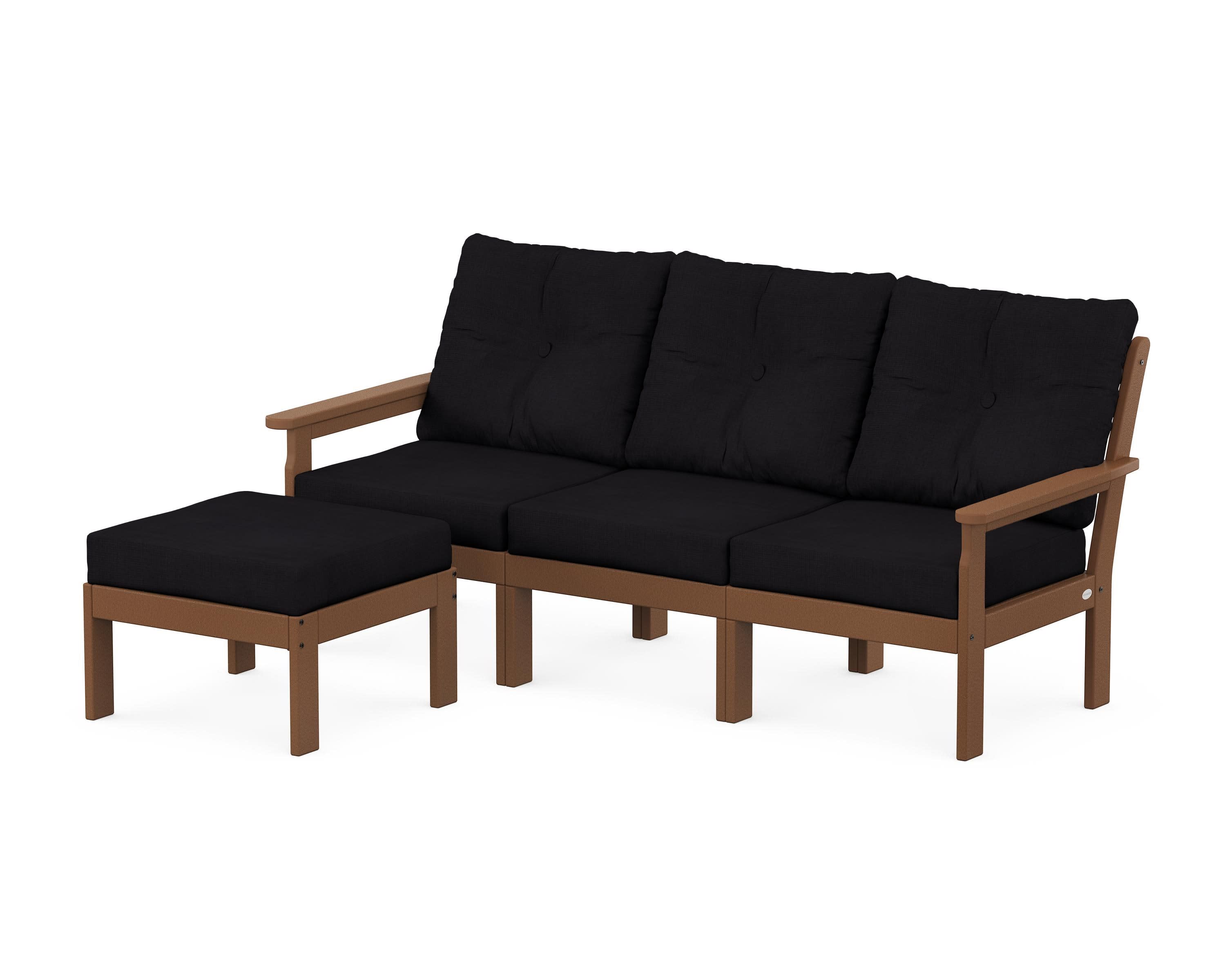 Vineyard 4-Piece Sectional with Ottoman in Teak / Midnight Linen