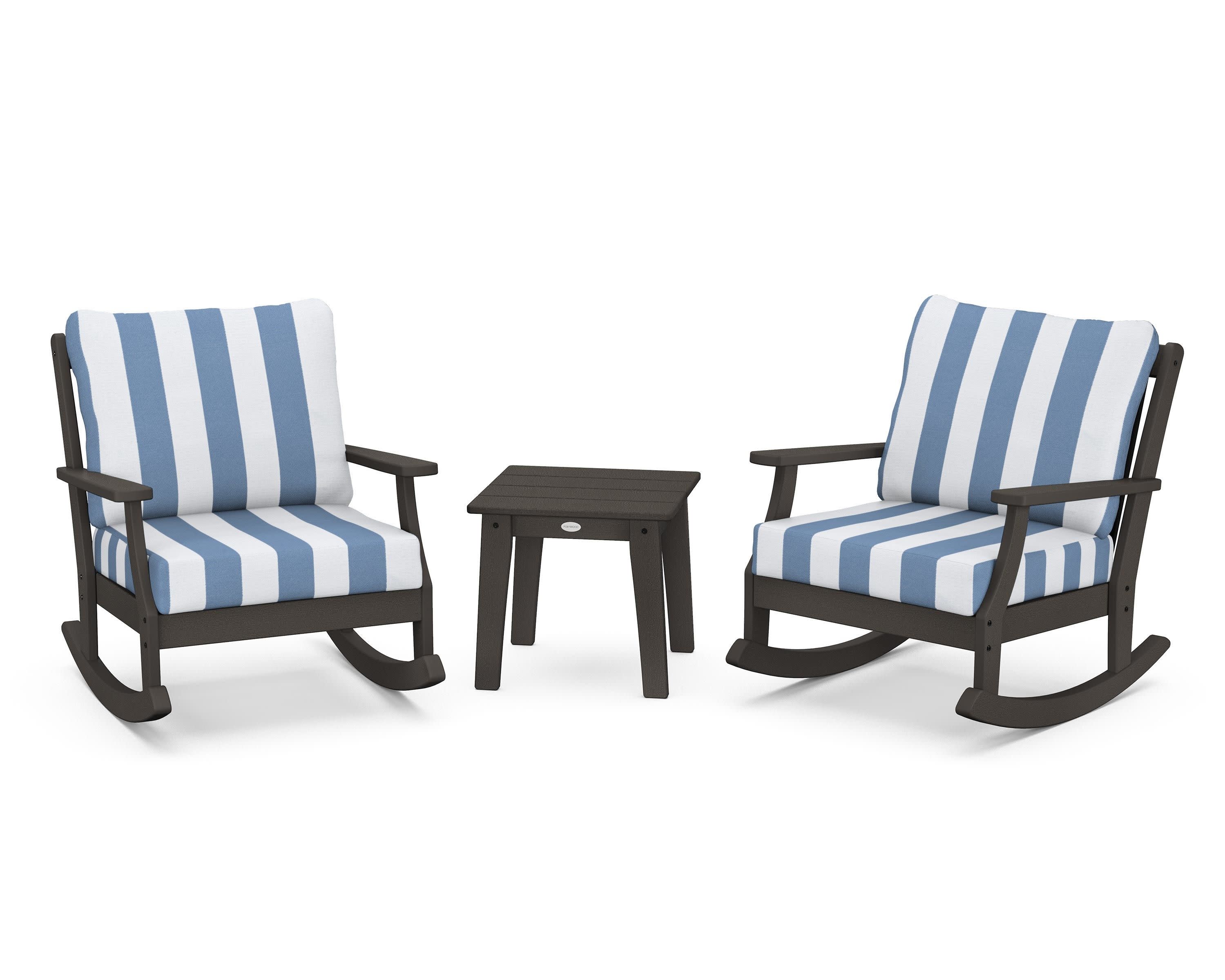 Braxton 3-Piece Deep Seating Rocker Set in Vintage Coffee / Cabana Stripe Sky Blue
