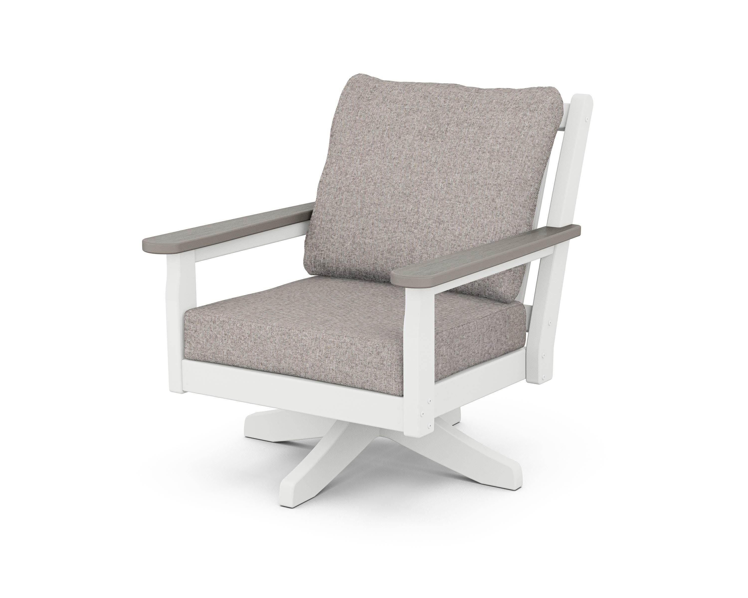 Chippendale Deep Seating Swivel Chair in White / Driftwood / Weathered Tweed