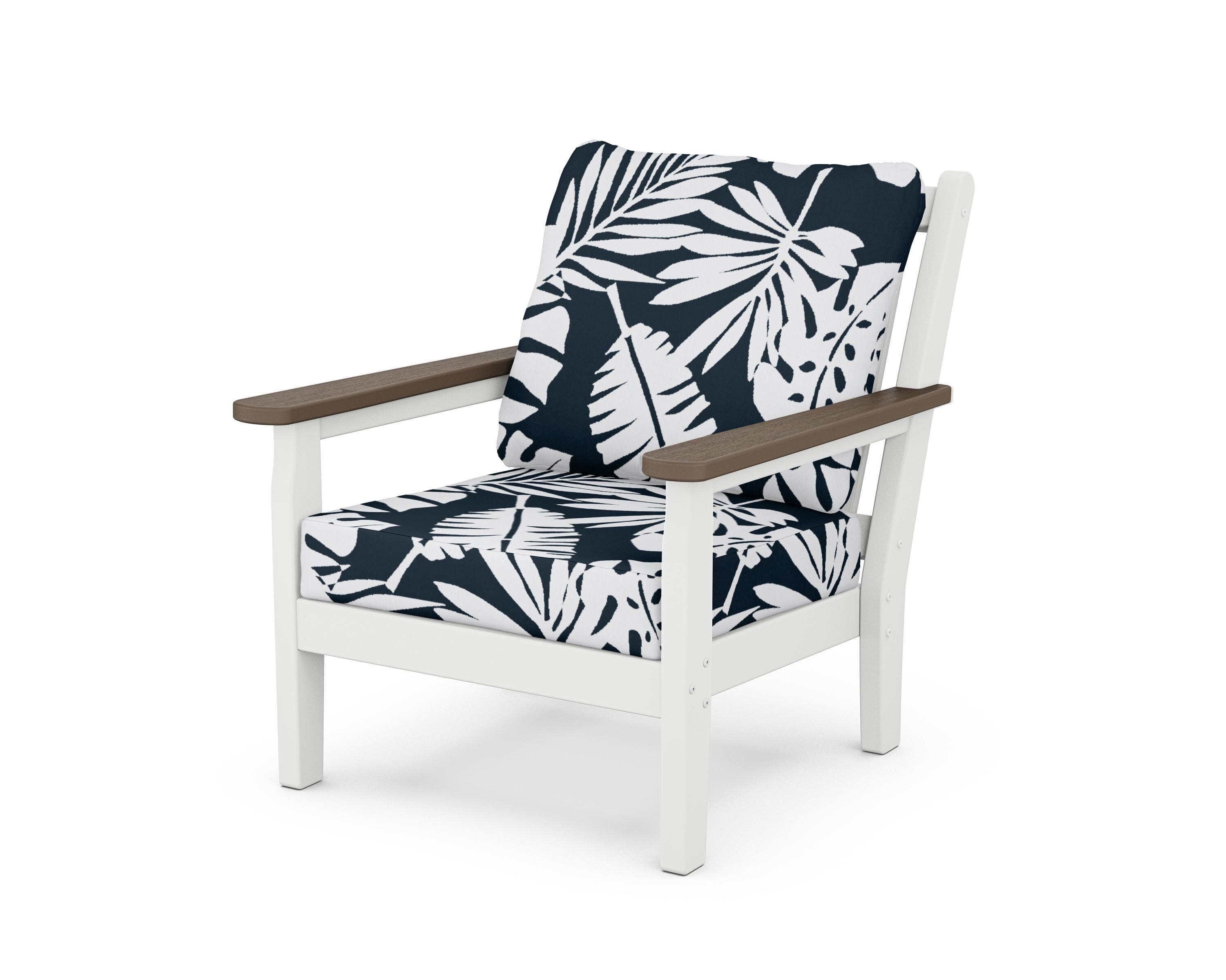 Chippendale Deep Seating Chair in White / Kona / Leaf Marine Indigo