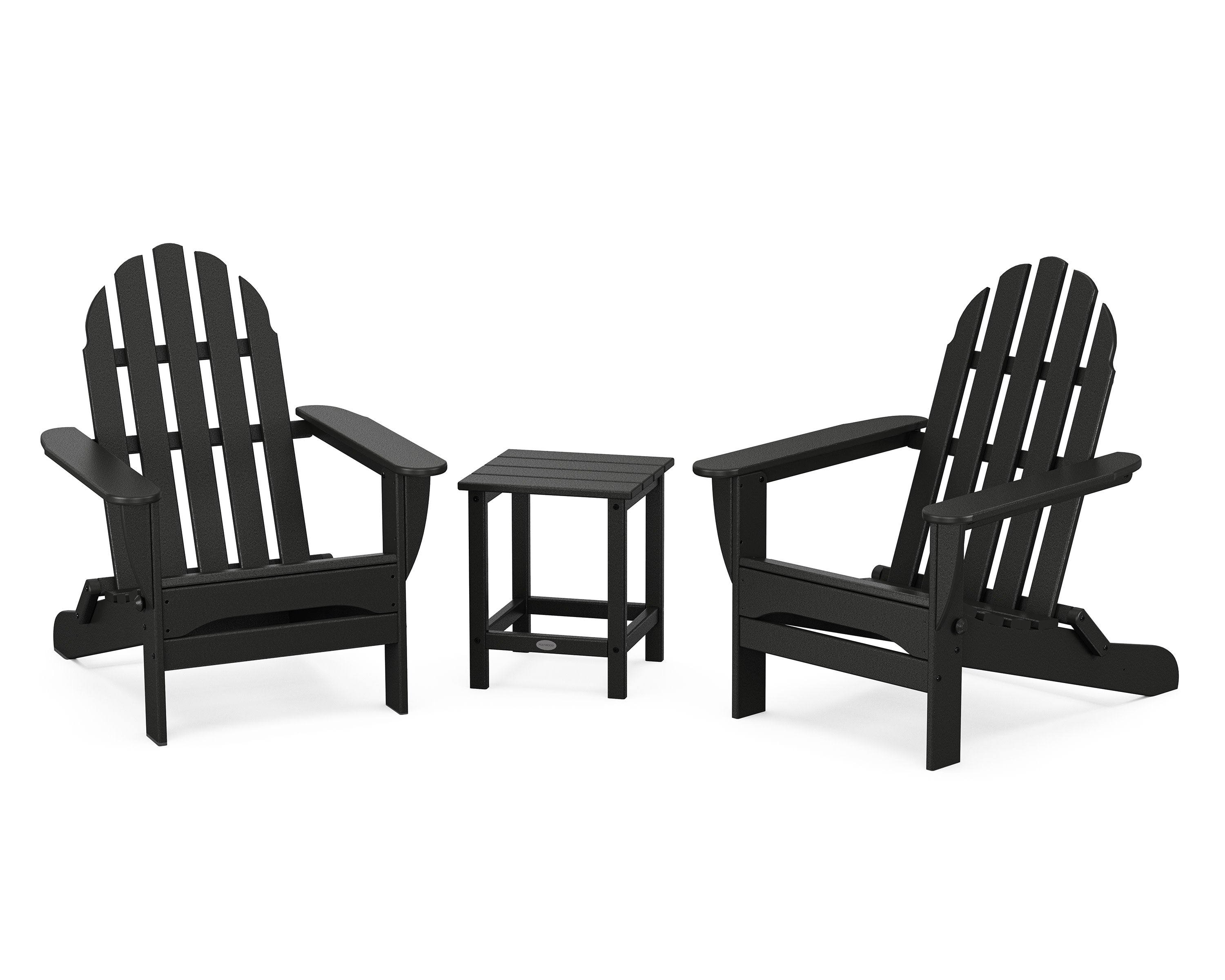 Classic Folding Adirondack 3-Piece Set with Long Island 18" Side Table in Black