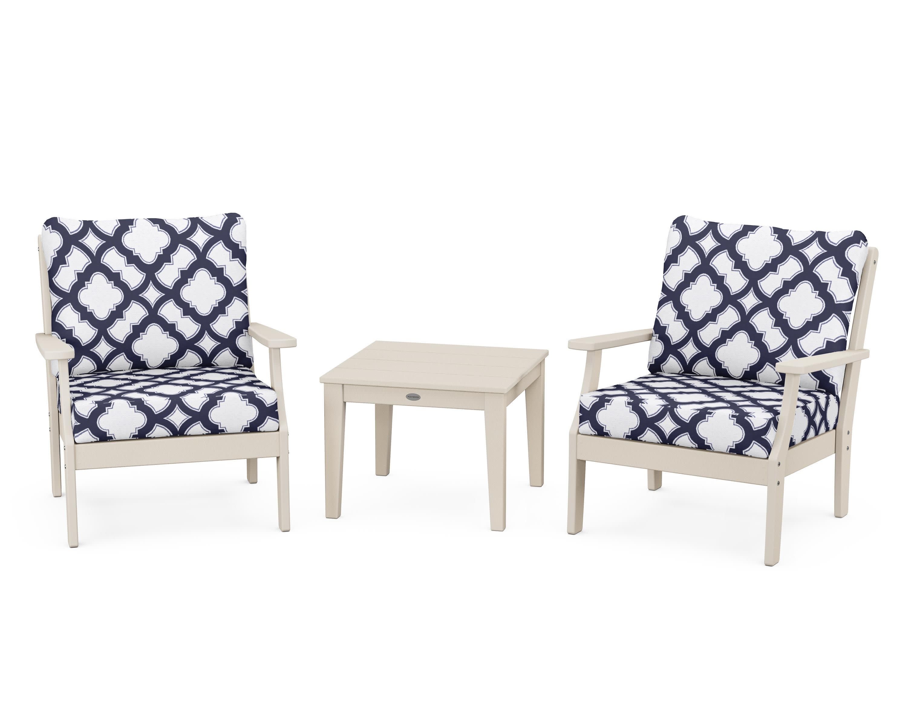 Braxton 3-Piece Deep Seating Set in Sand / Trellis Navy