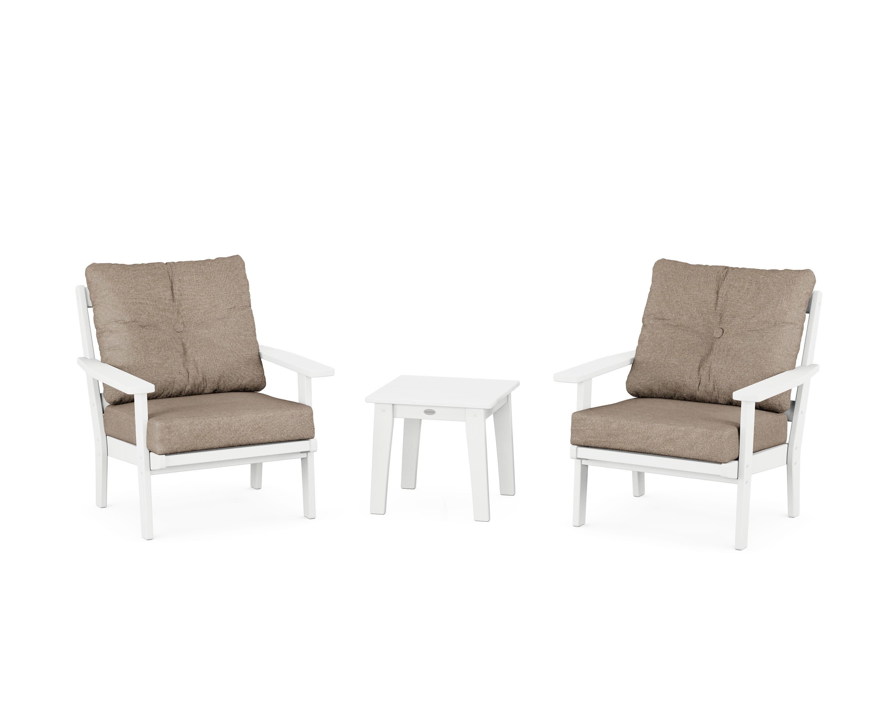 Oxford 3-Piece Deep Seating Set in White / Spiced Burlap