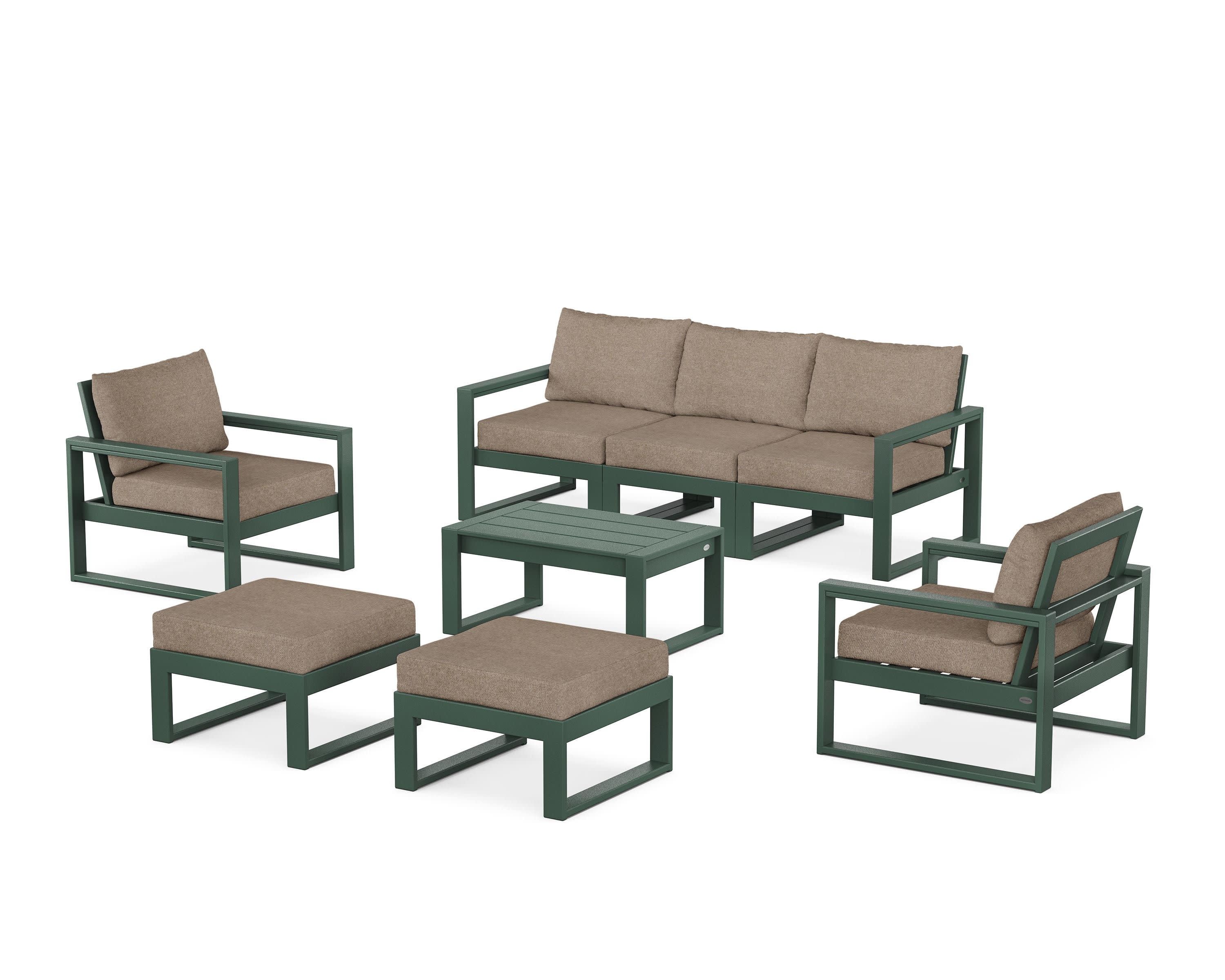 EDGE Sectional 8-Piece Lounge Sofa Set in Green / Spiced Burlap