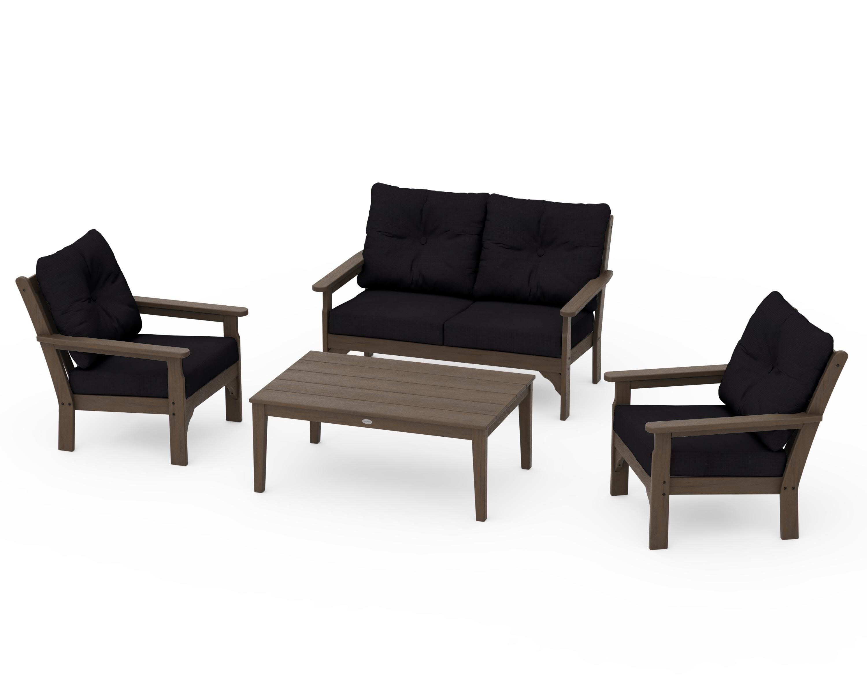 Vineyard 4-Piece Deep Seating Set in Kona / Midnight Linen