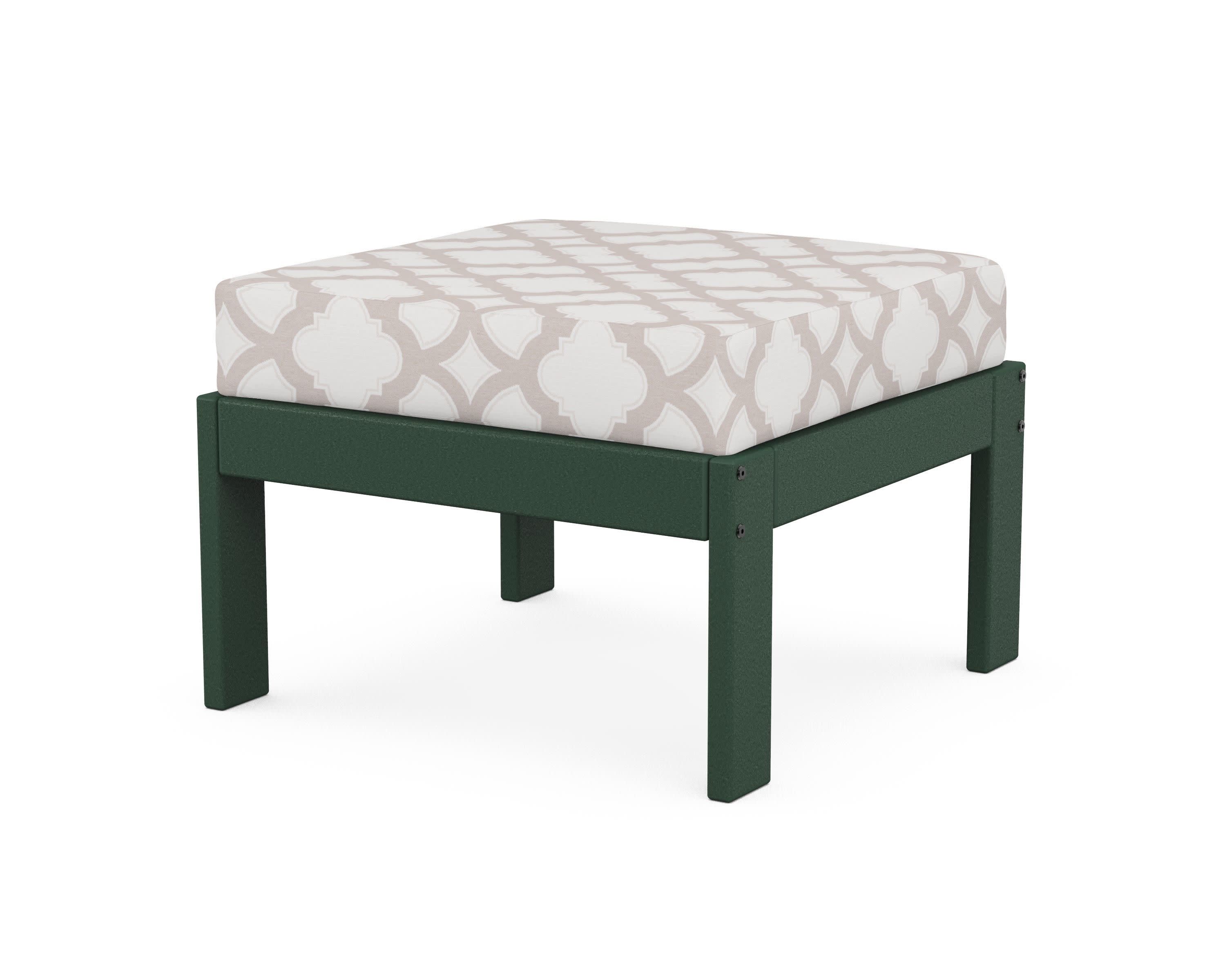 Vineyard Modular Ottoman in Green / Trellis Dune Burlap