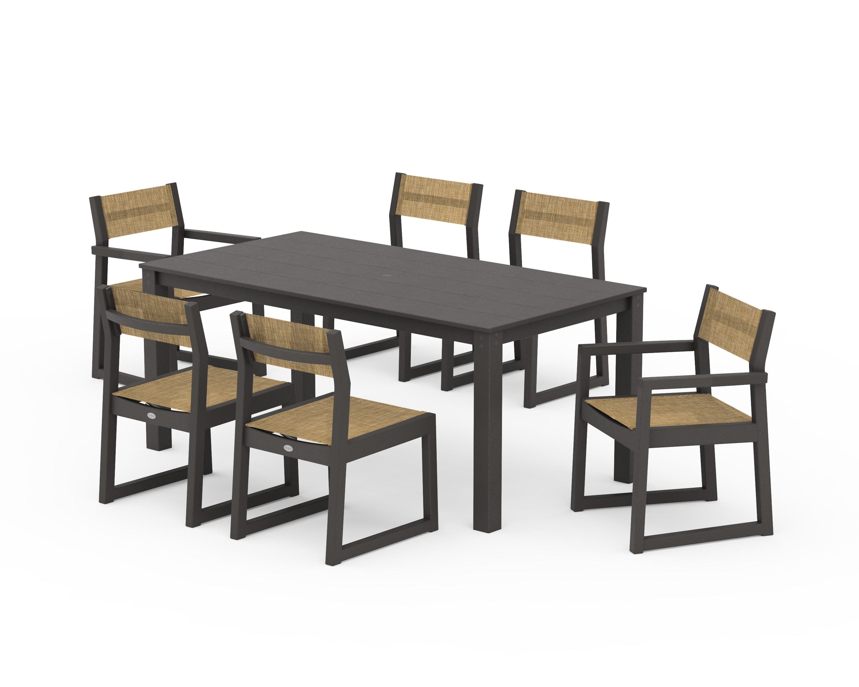 EDGE Sling 7-Piece Parsons Dining Set in Vintage Coffee / Burlap Sling