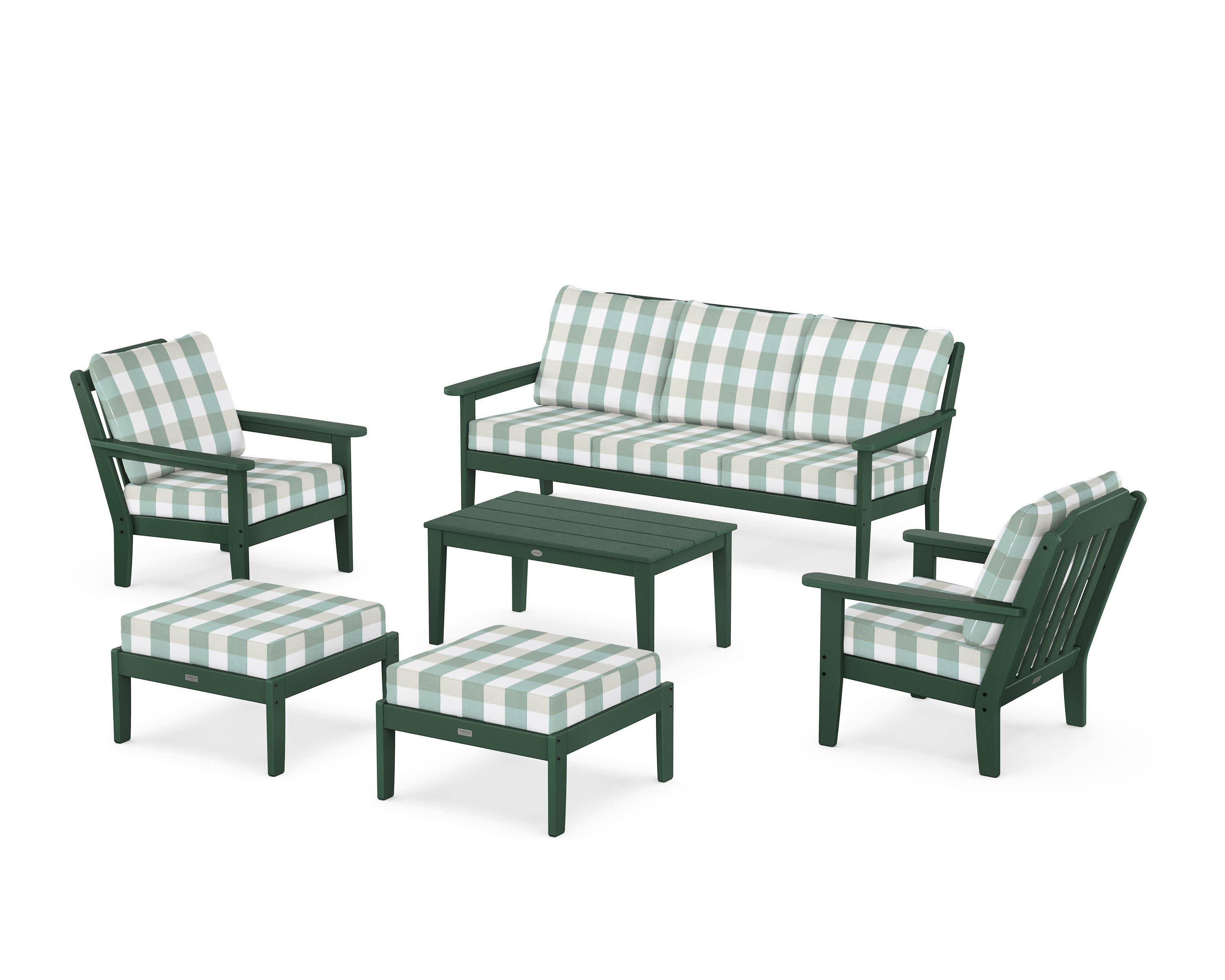 Cottage 6-Piece Lounge Sofa Set in Green / Buffalo Plaid Glacier Spa