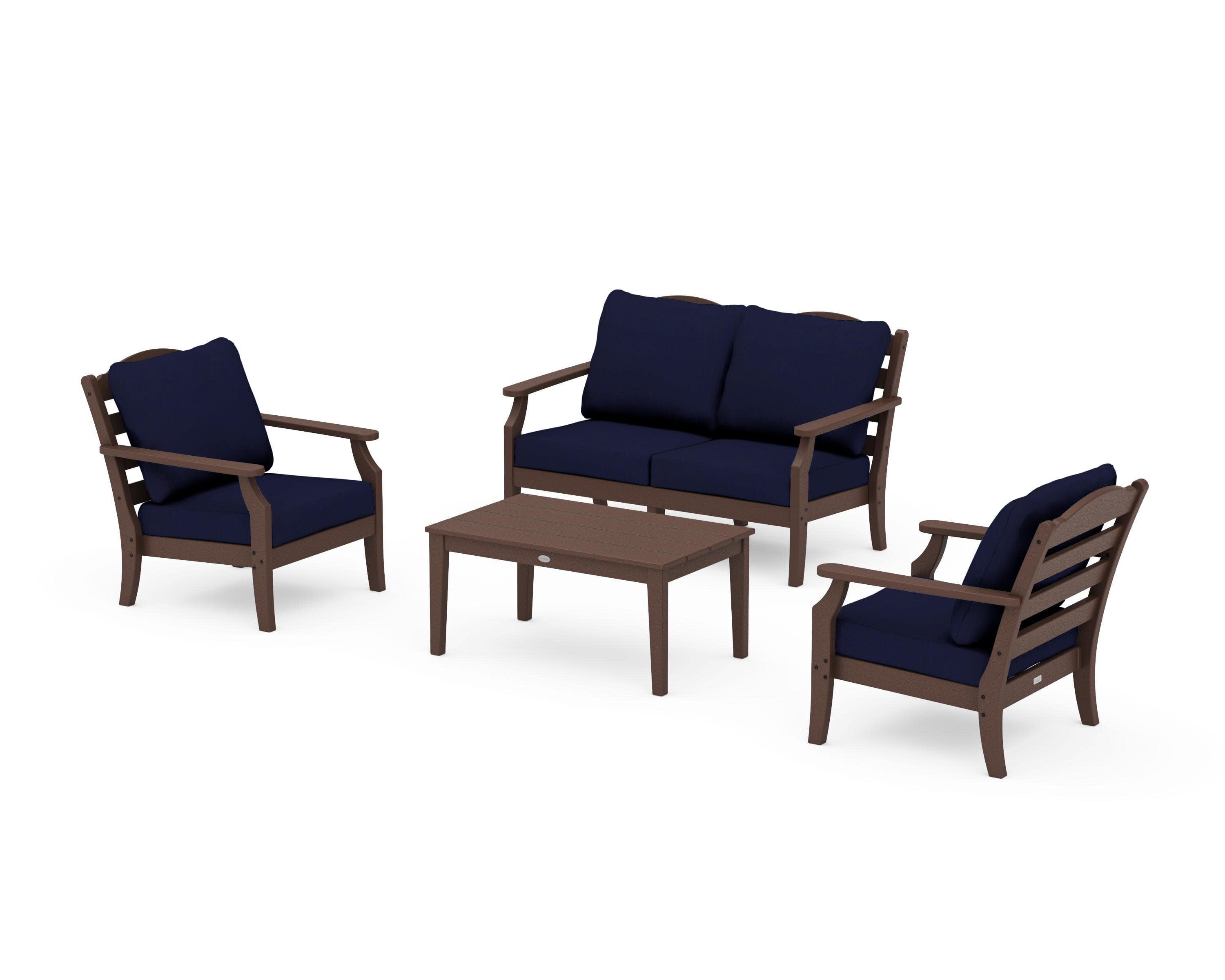 Savannah 4-Piece Deep Seating Set with Loveseat in Mahogany / Navy