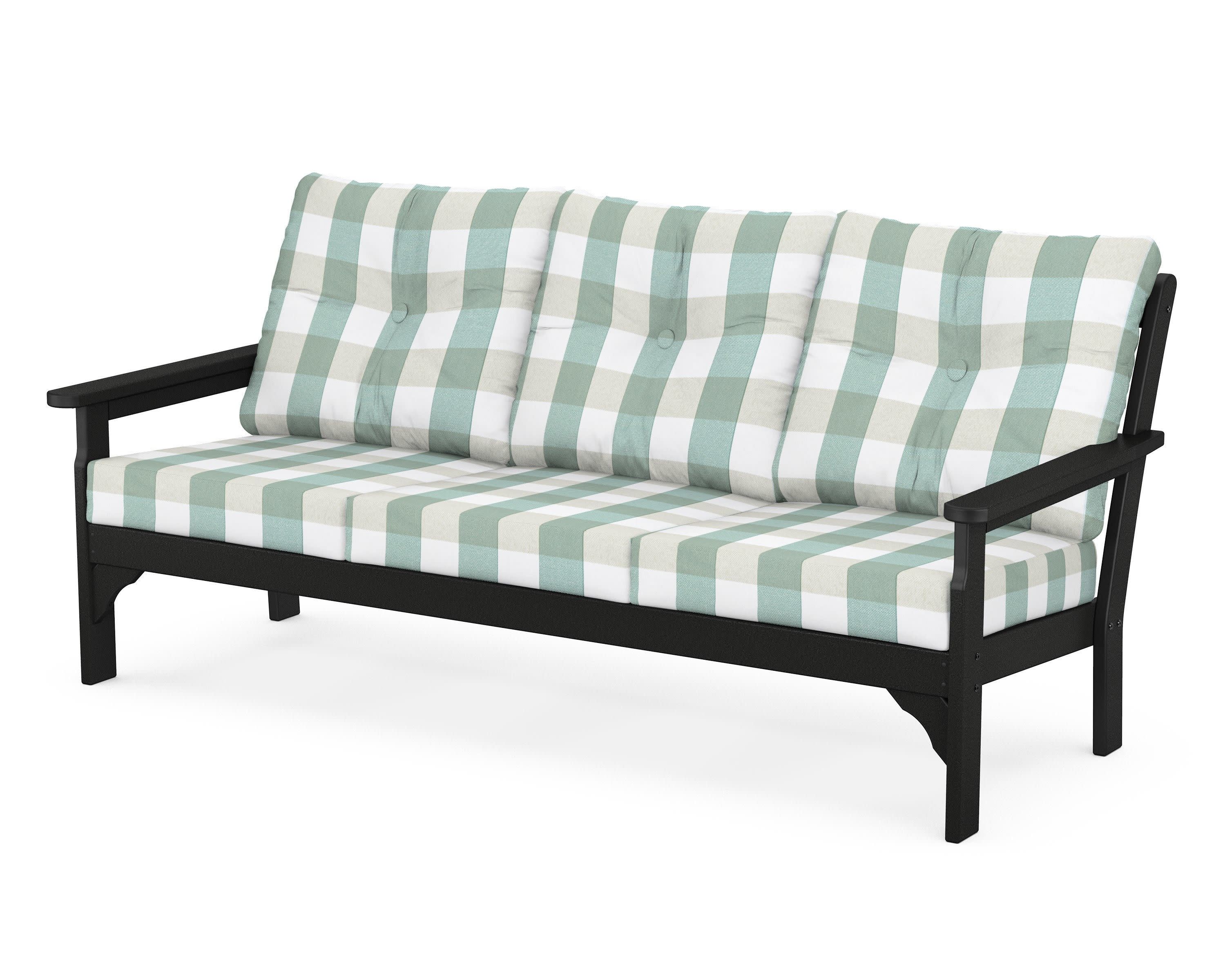 Vineyard Deep Seating Sofa in Black / Buffalo Plaid Glacier Spa