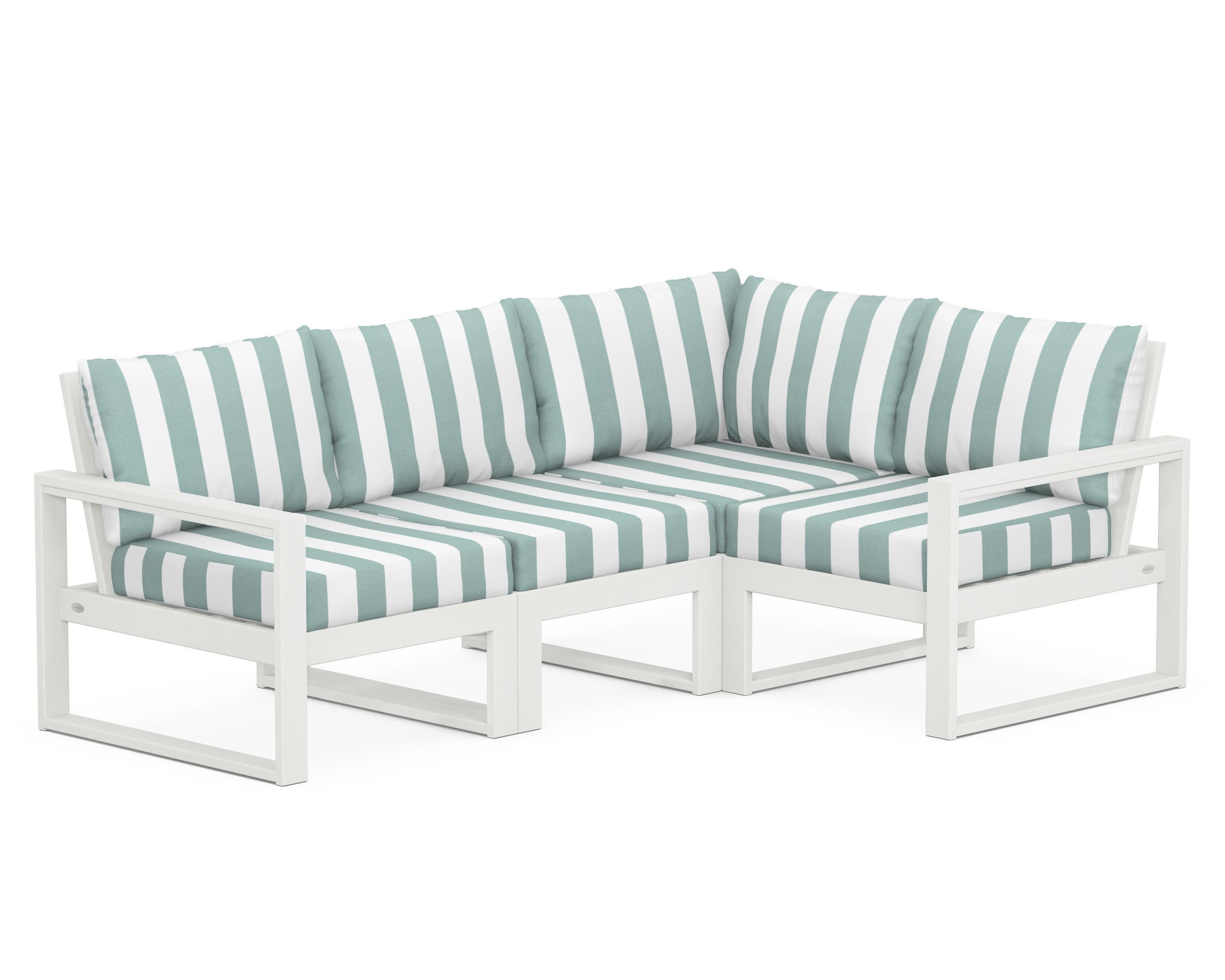 EDGE 4-Piece Modular Deep Seating Set in Vintage White / Cabana Stripe Glacier Spa