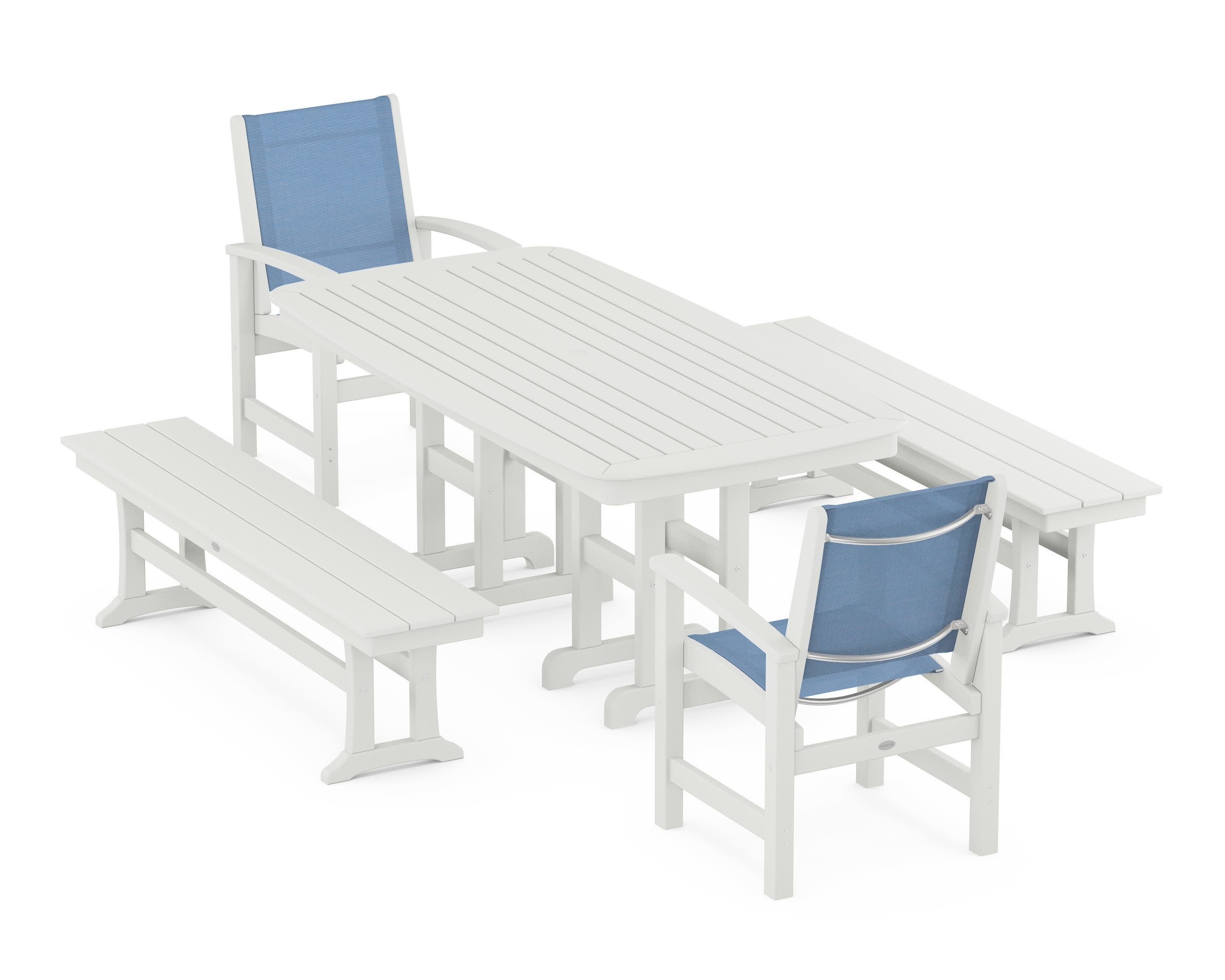 Coastal 5-Piece Dining Set in Vintage White / Poolside Sling