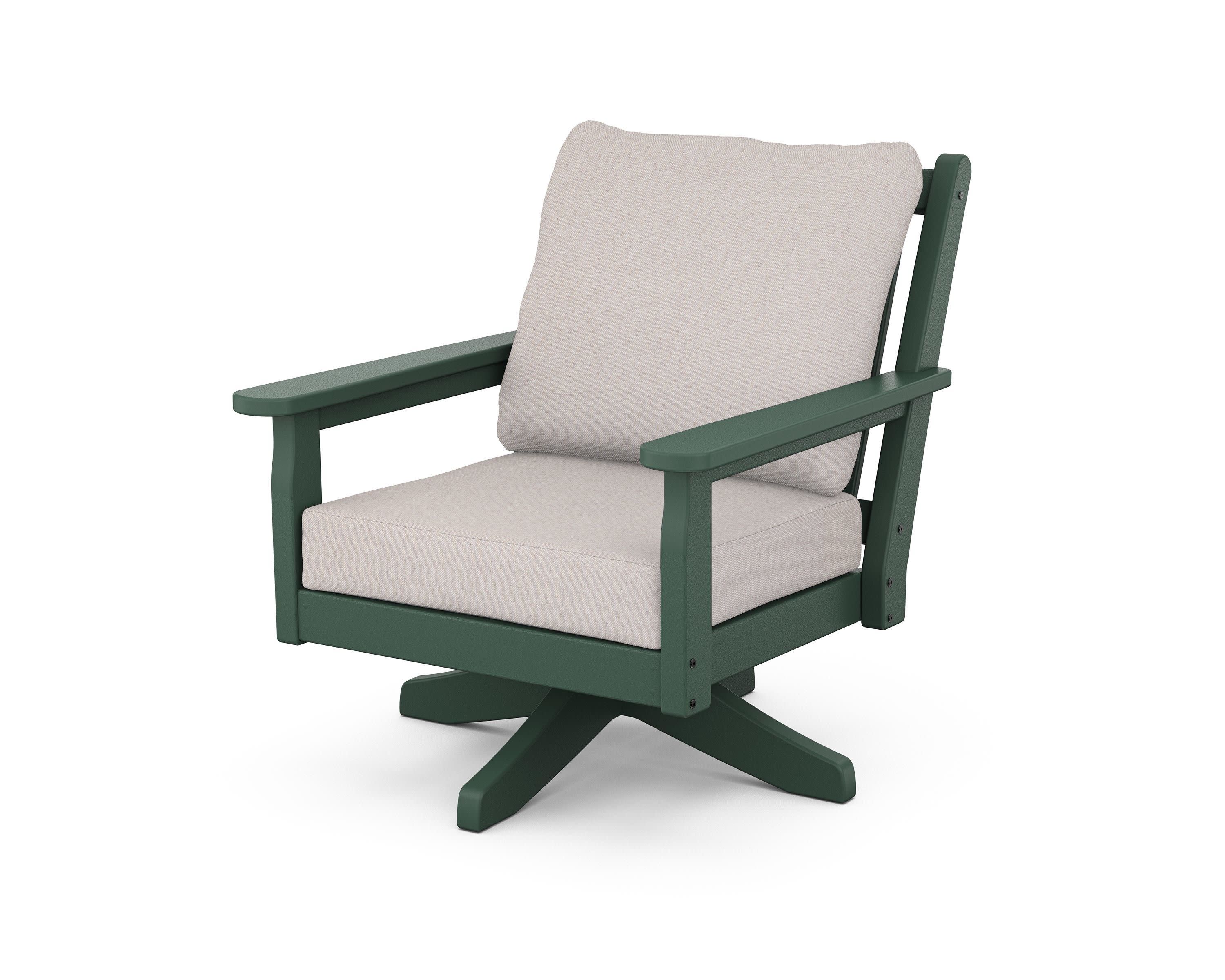 Chippendale Deep Seating Swivel Chair in Green / Dune Burlap
