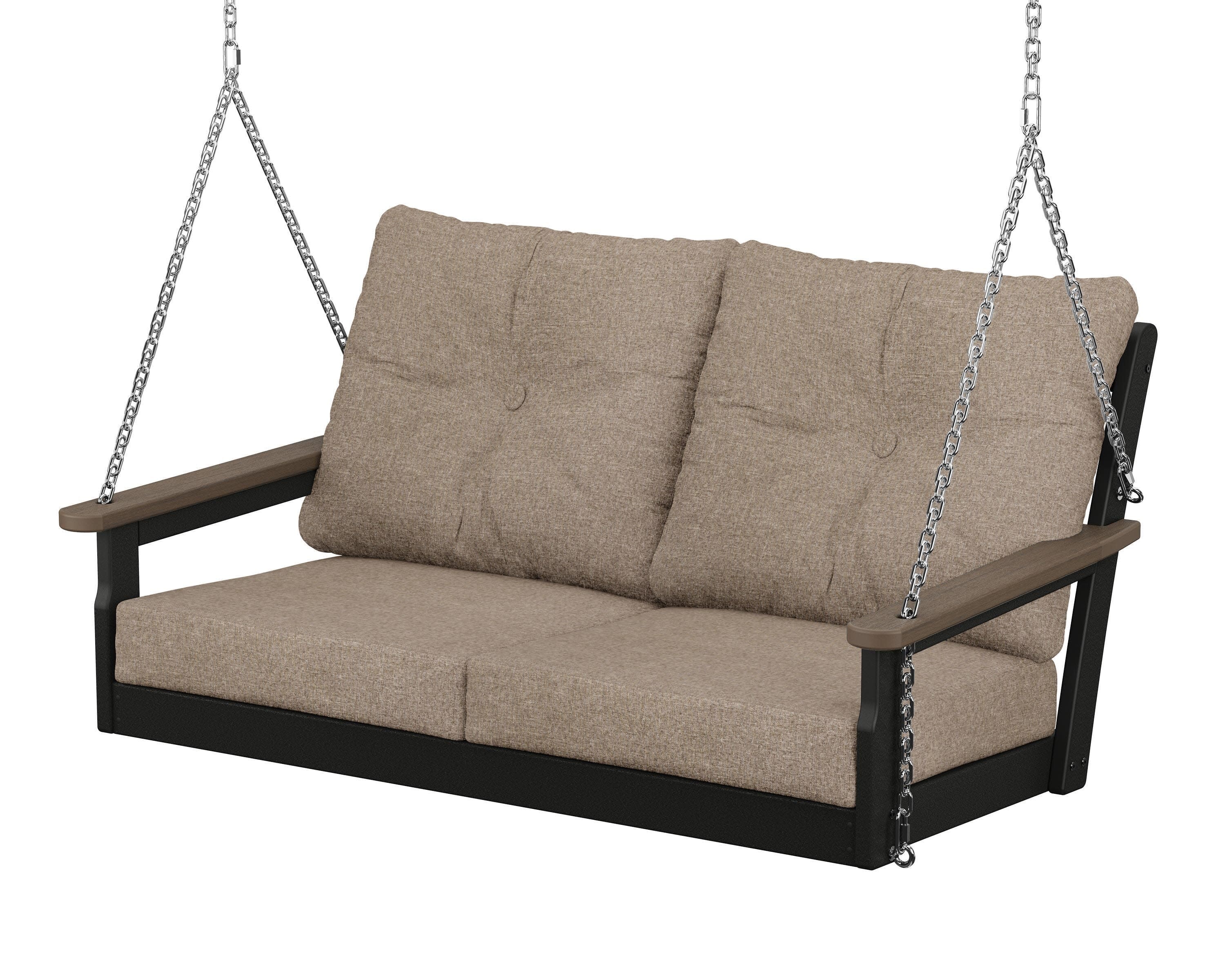 Vineyard Deep Seating Swing in Black / Kona / Spiced Burlap