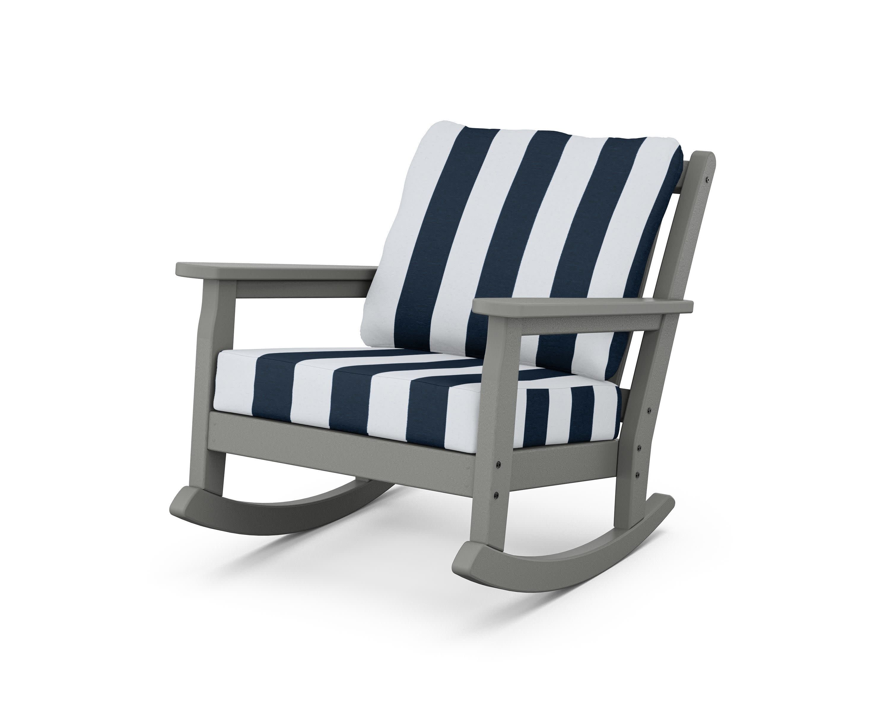 Chippendale Deep Seating Rocking Chair in Slate Grey / Cabana Stripe Marine Indigo