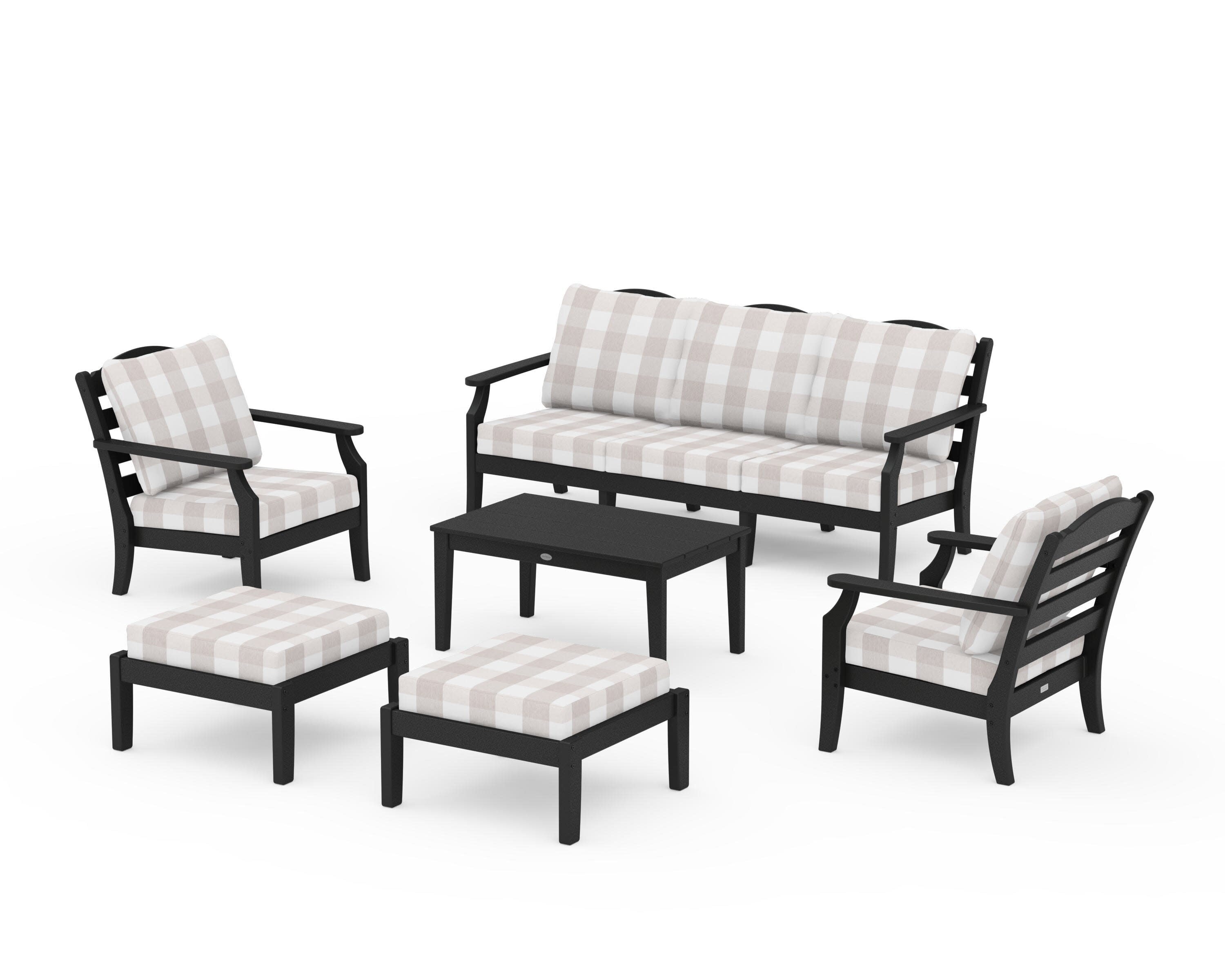 Savannah 6-Piece Lounge Sofa Set in Black / Buffalo Plaid Dune Burlap