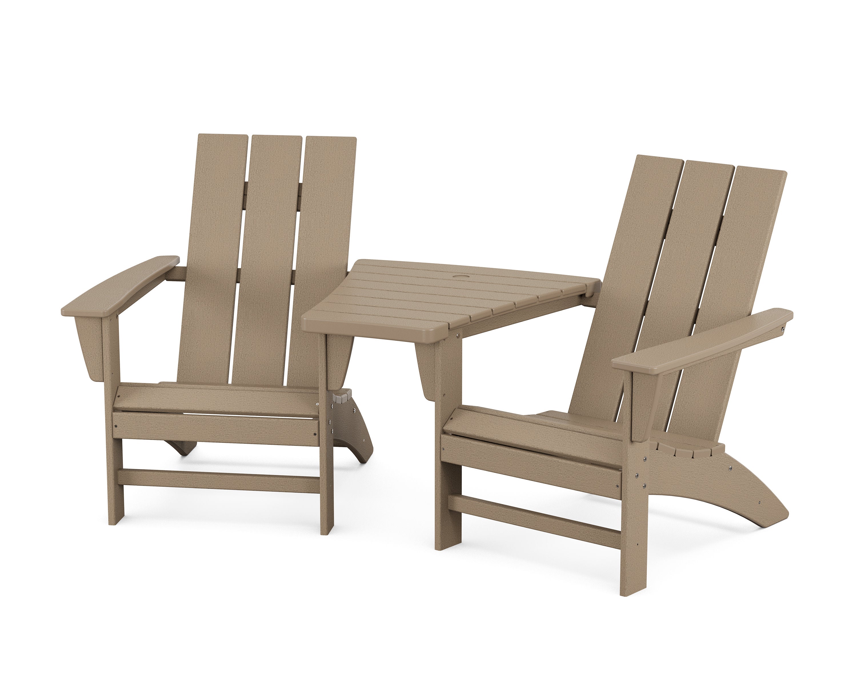 Modern 3-Piece Adirondack Set with Angled Connecting Table in Vintage Sahara