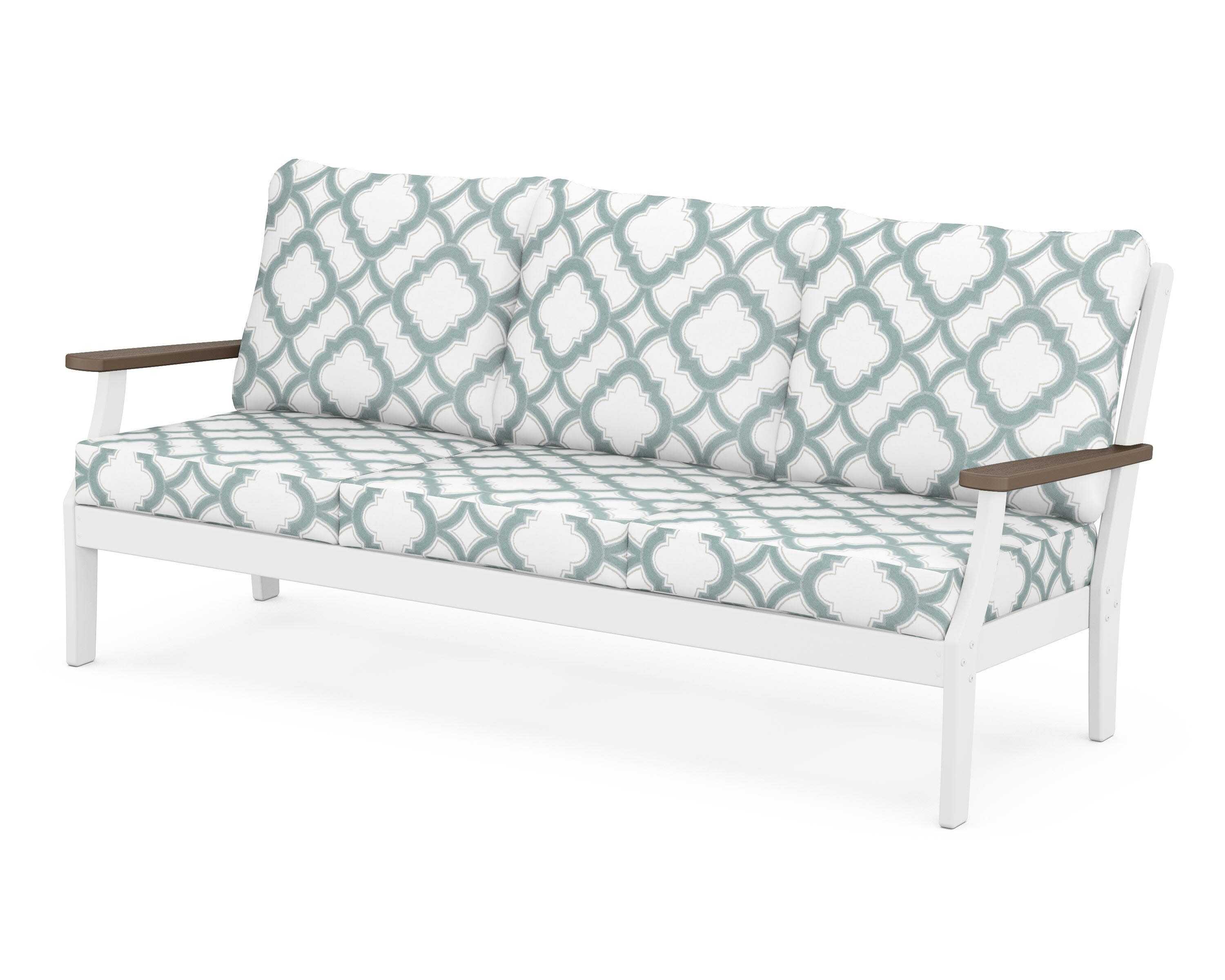Braxton Deep Seating Sofa in White / Kona / Trellis Glacier Spa