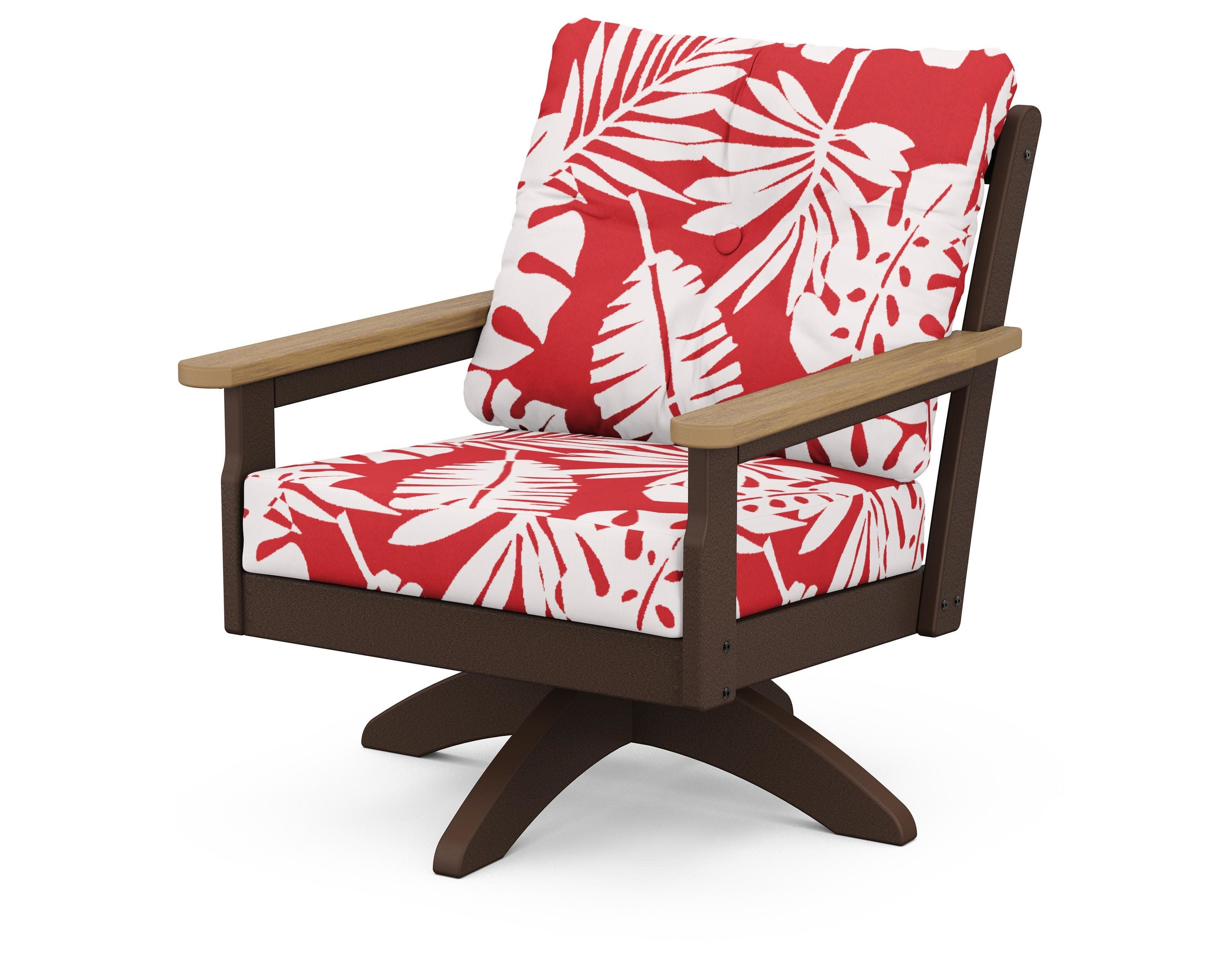 Vineyard Deep Seating Swivel Chair in Mahogany / Natural / Leaf Crimson