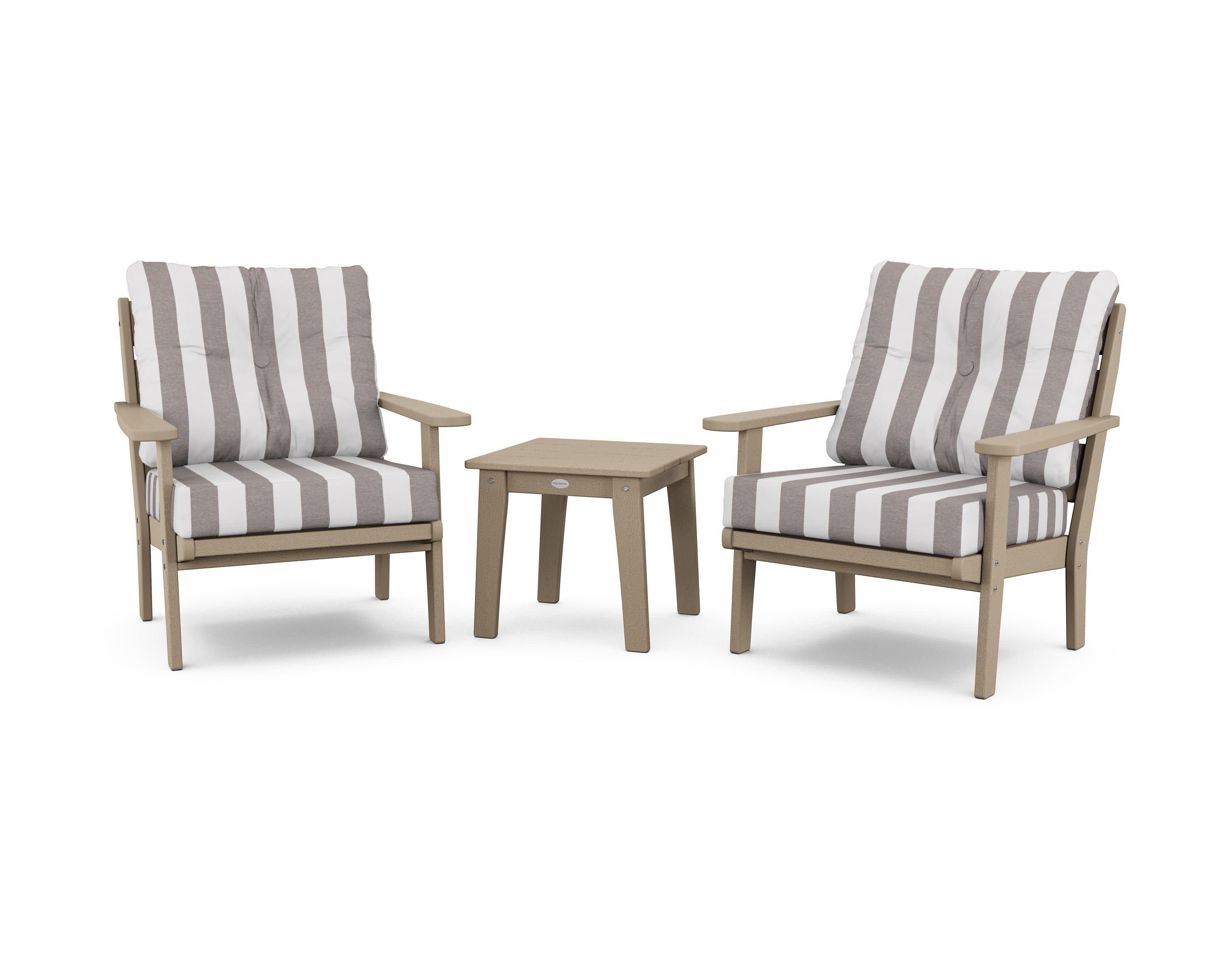 Lakeside 3-Piece Deep Seating Chair Set in Vintage Sahara / Cabana Stripe Grey Mist