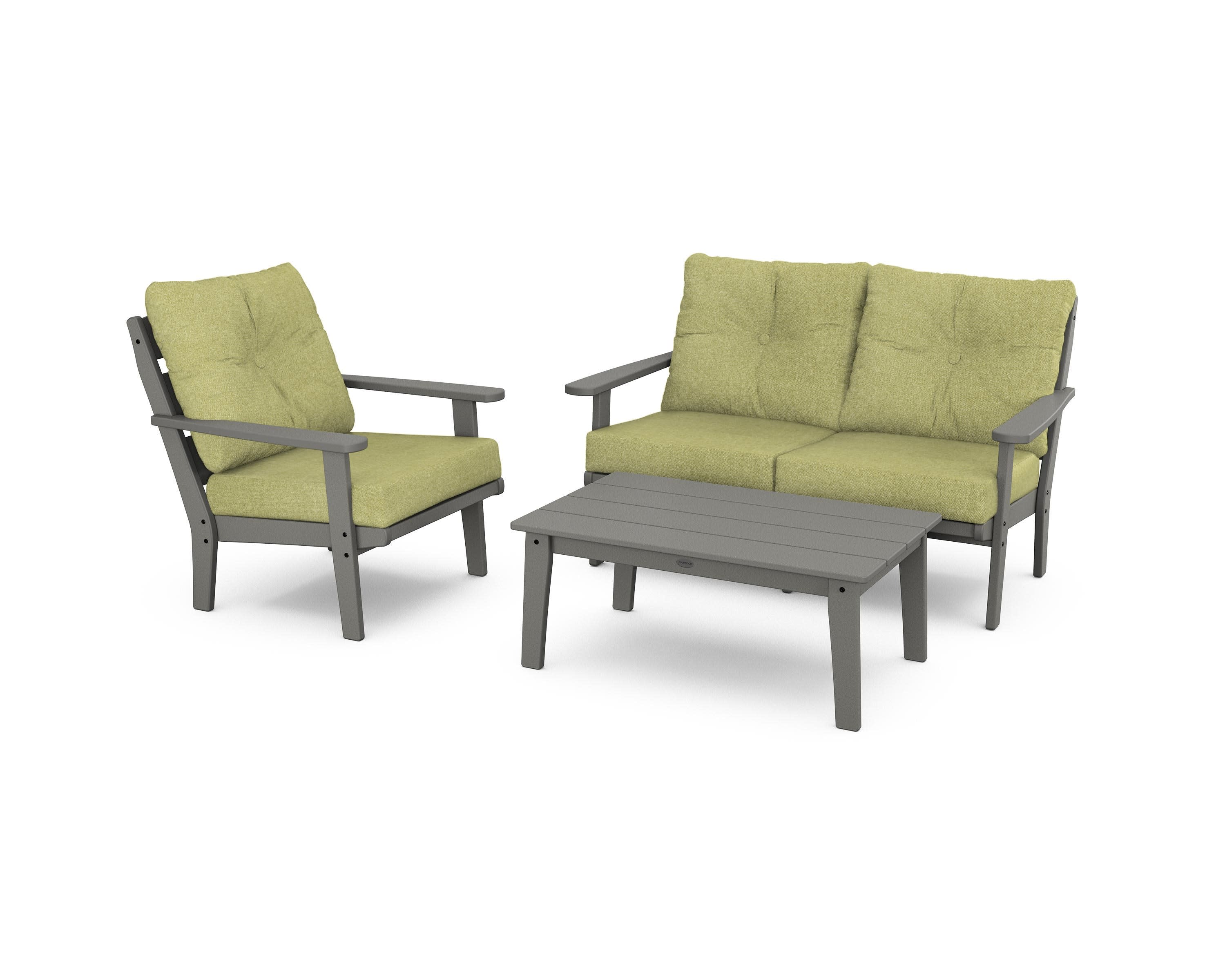 Lakeside 3-Piece Deep Seating Set in Slate Grey / Chartreuse Boucle