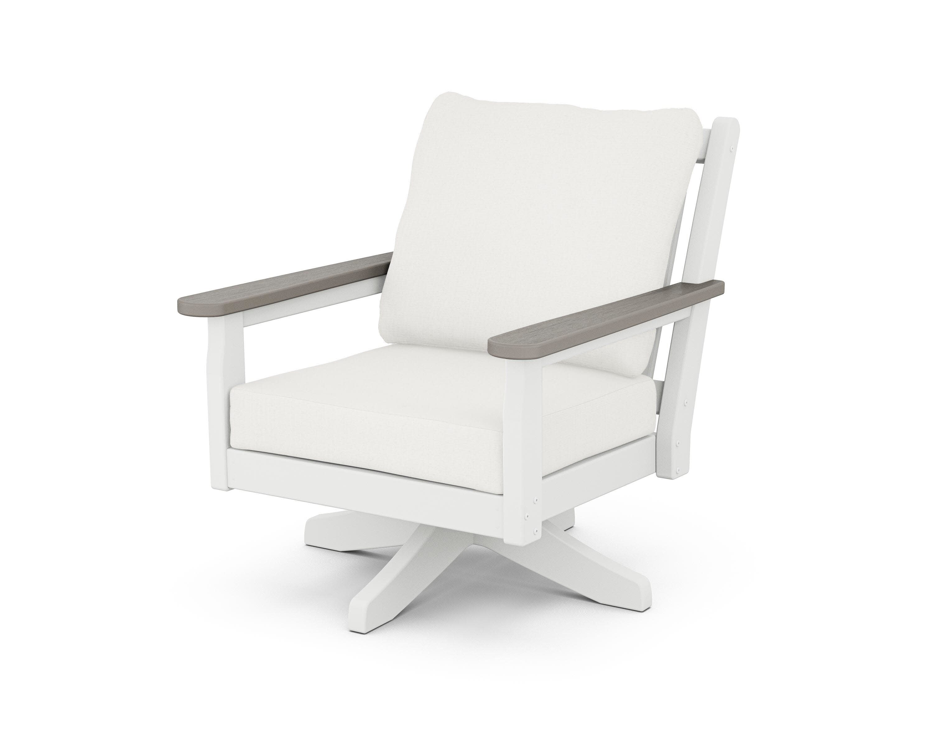 Chippendale Deep Seating Swivel Chair in White / Driftwood / Natural Linen
