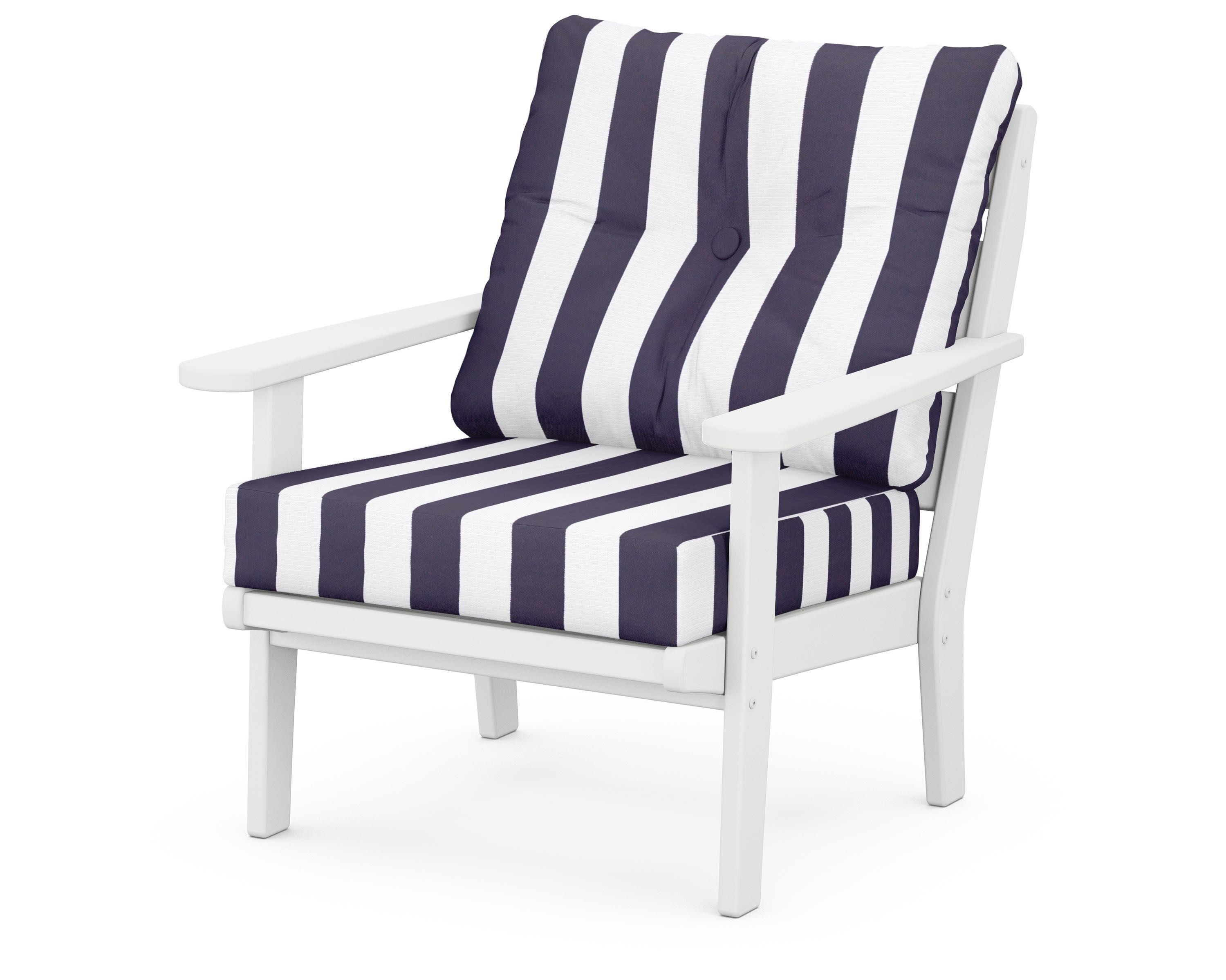 Lakeside Deep Seating Chair in White / Cabana Stripe Navy